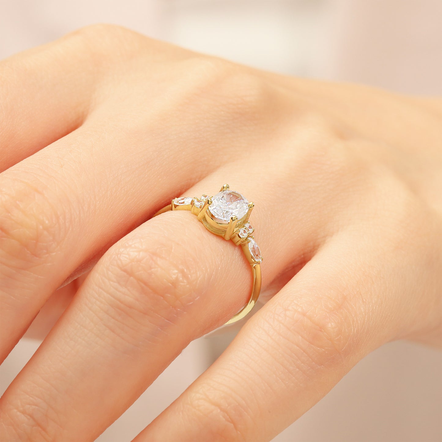 14K Oval Cut Zircon Engagement Ring