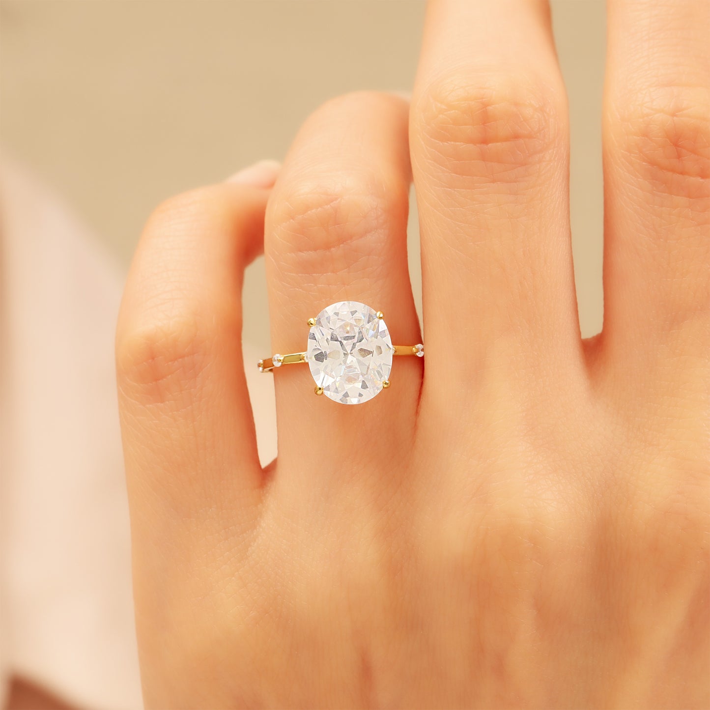 14K Oval Zircon Solitaire Gold Ring