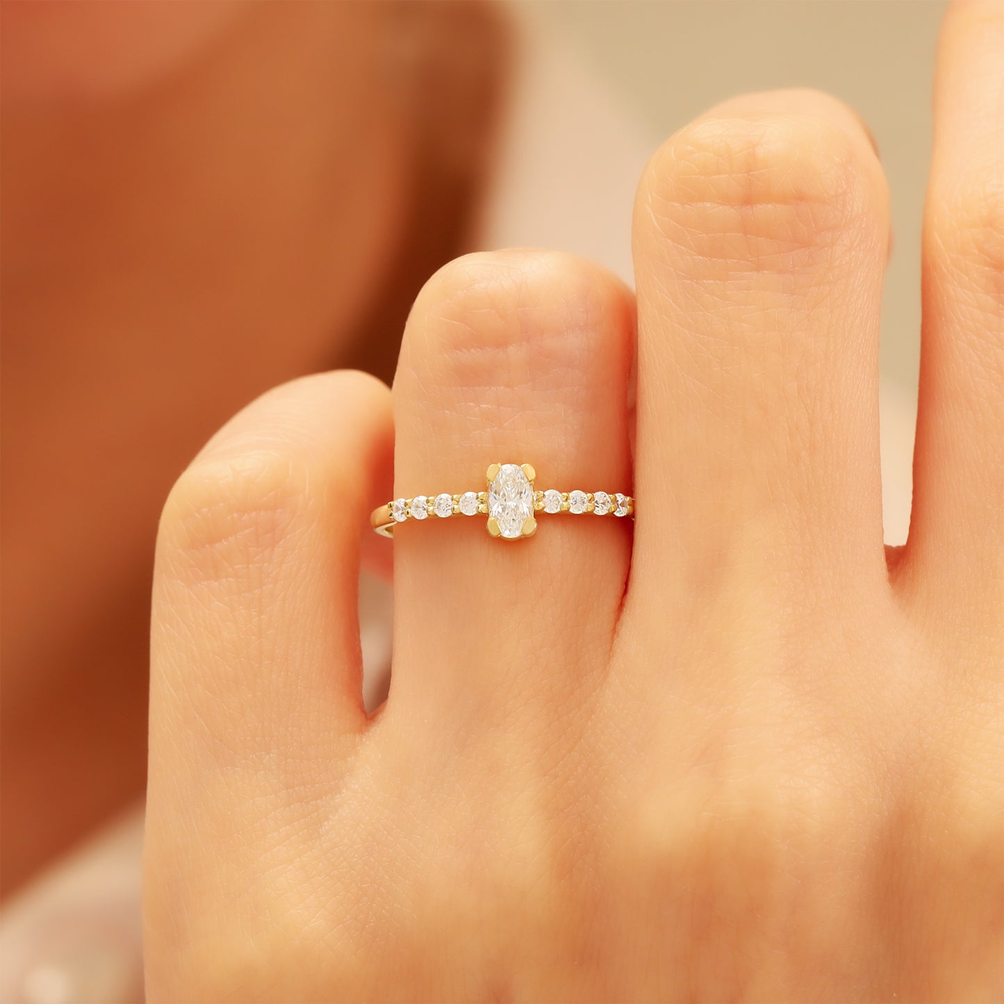 Oval CZ Engagement Ring 14K Gold | Slim 1.5 mm Band
