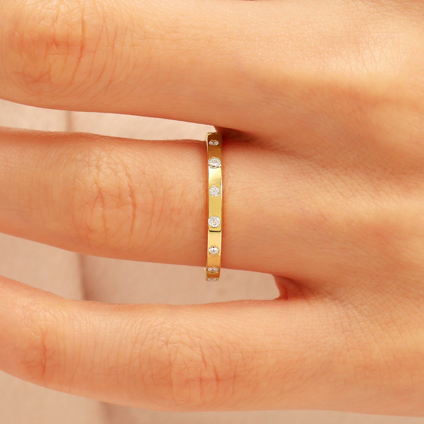 Zircon 14K Solid Gold Band Ring