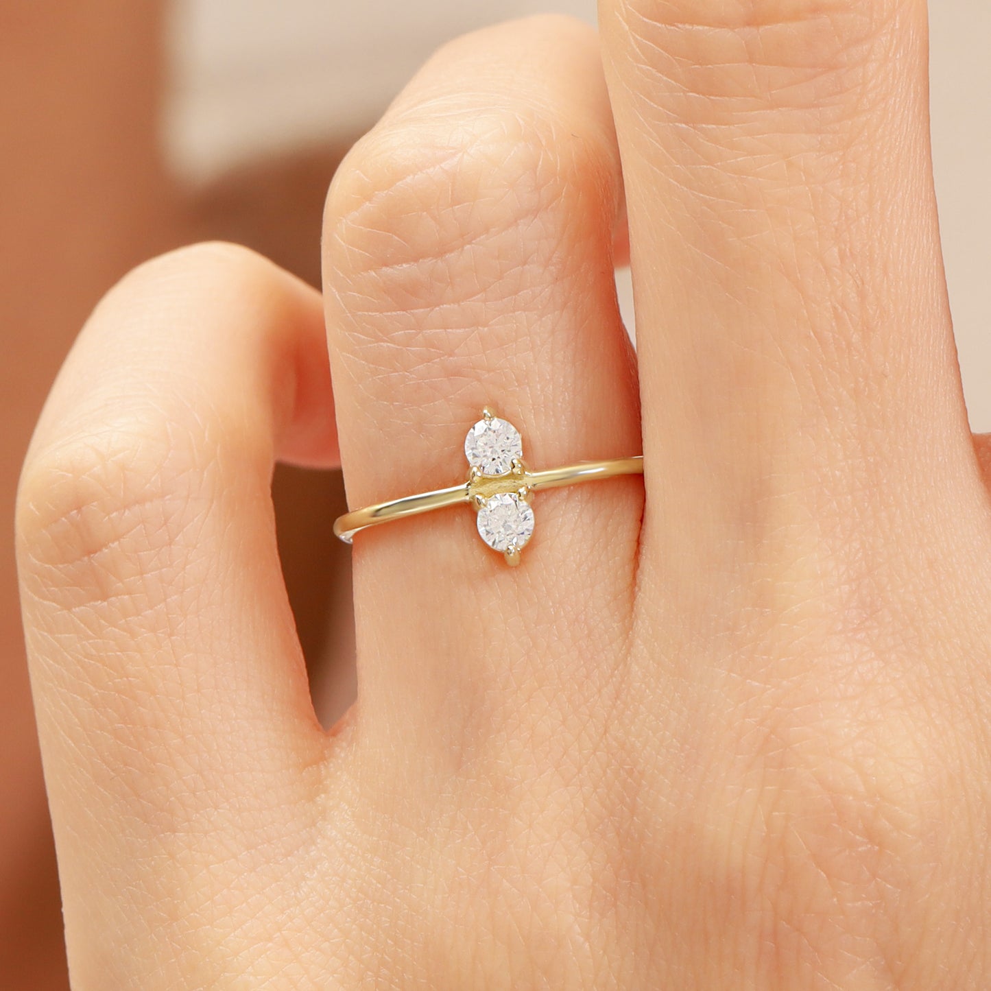 14K Minimalist Double Zircon Stone Gold Ring