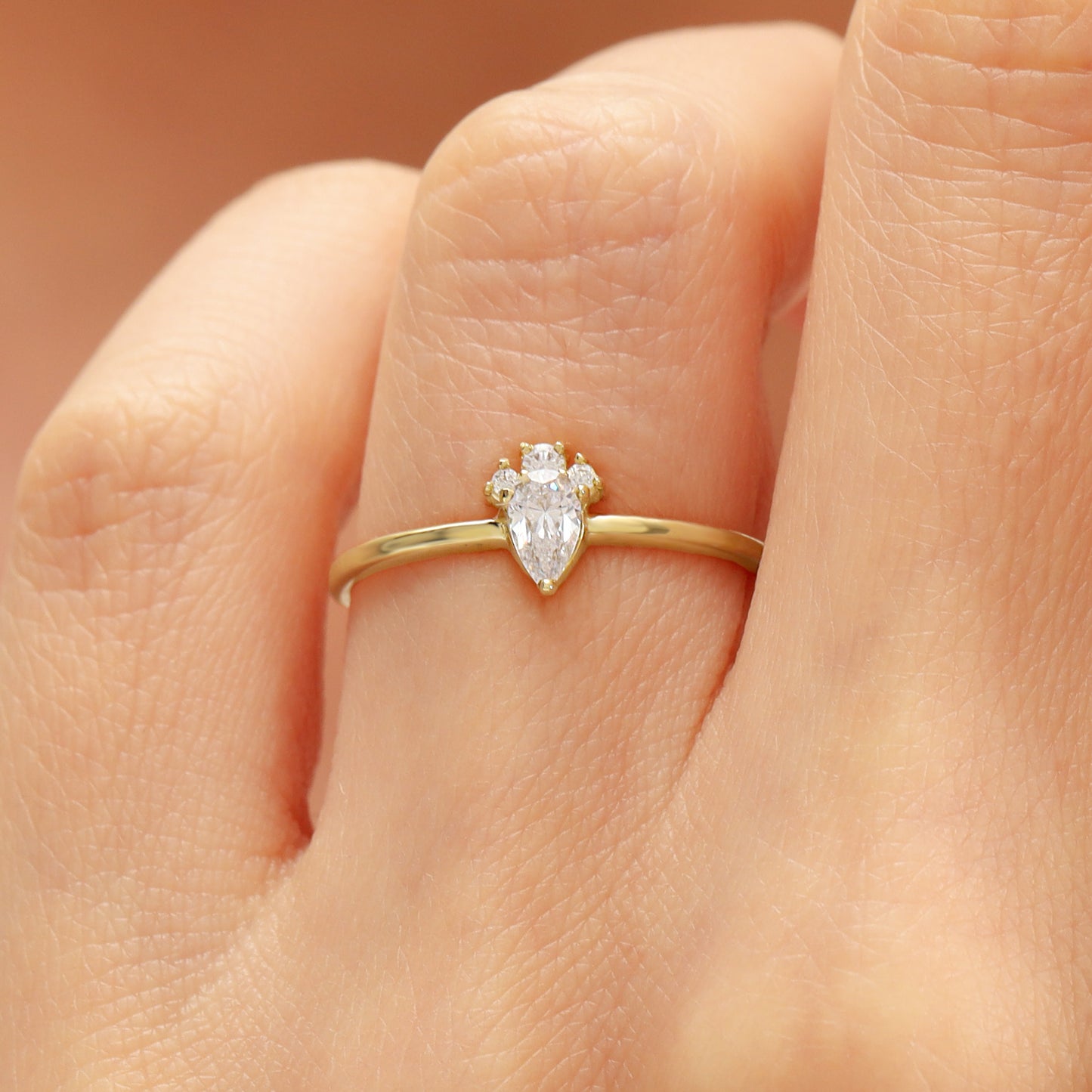 14K Pear Cut Solid Gold Engagement Ring