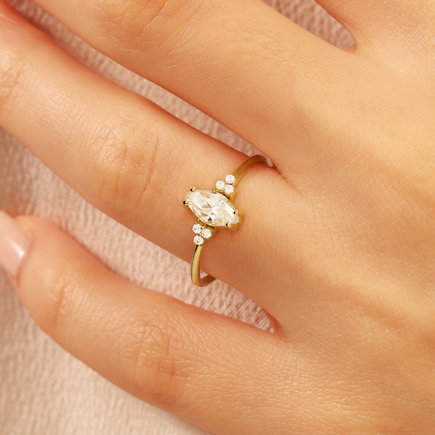 14K Solid Gold Marquise Ring
