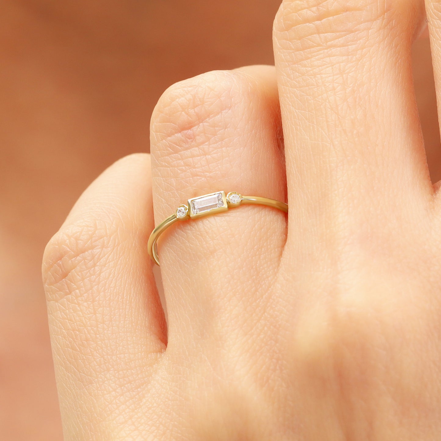 Baguette Zircon Ring in Solid Gold 14K