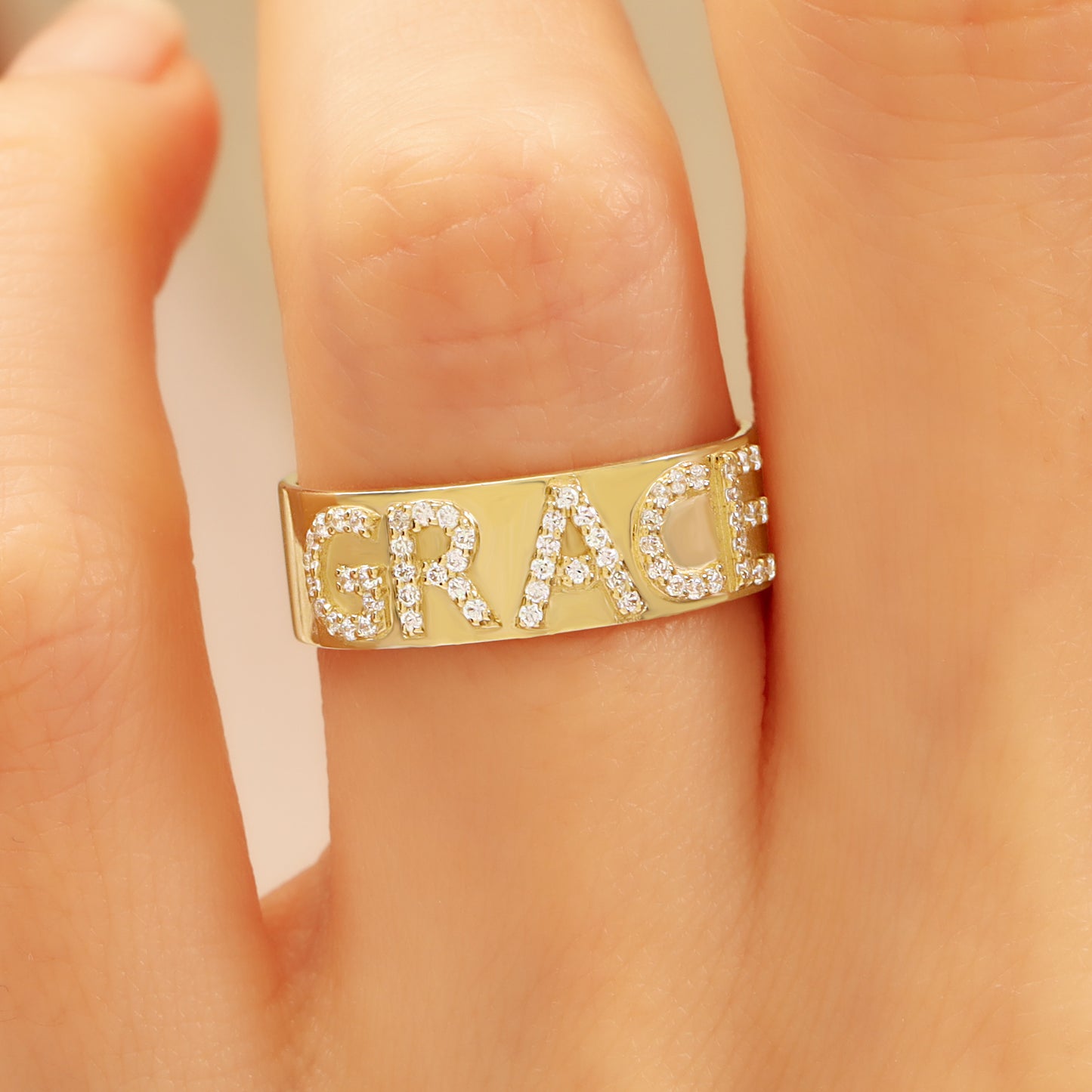 14K Personalized Zircon Gold Ring