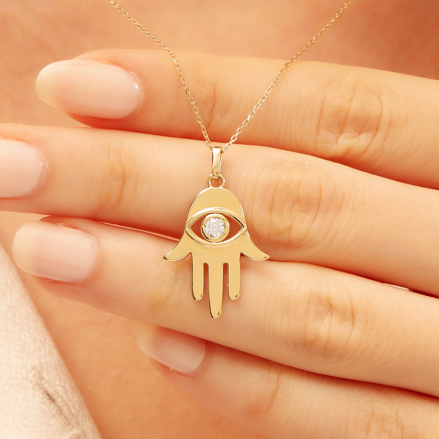 14K Gold Hamsa Necklace – Dainty CZ Pendant