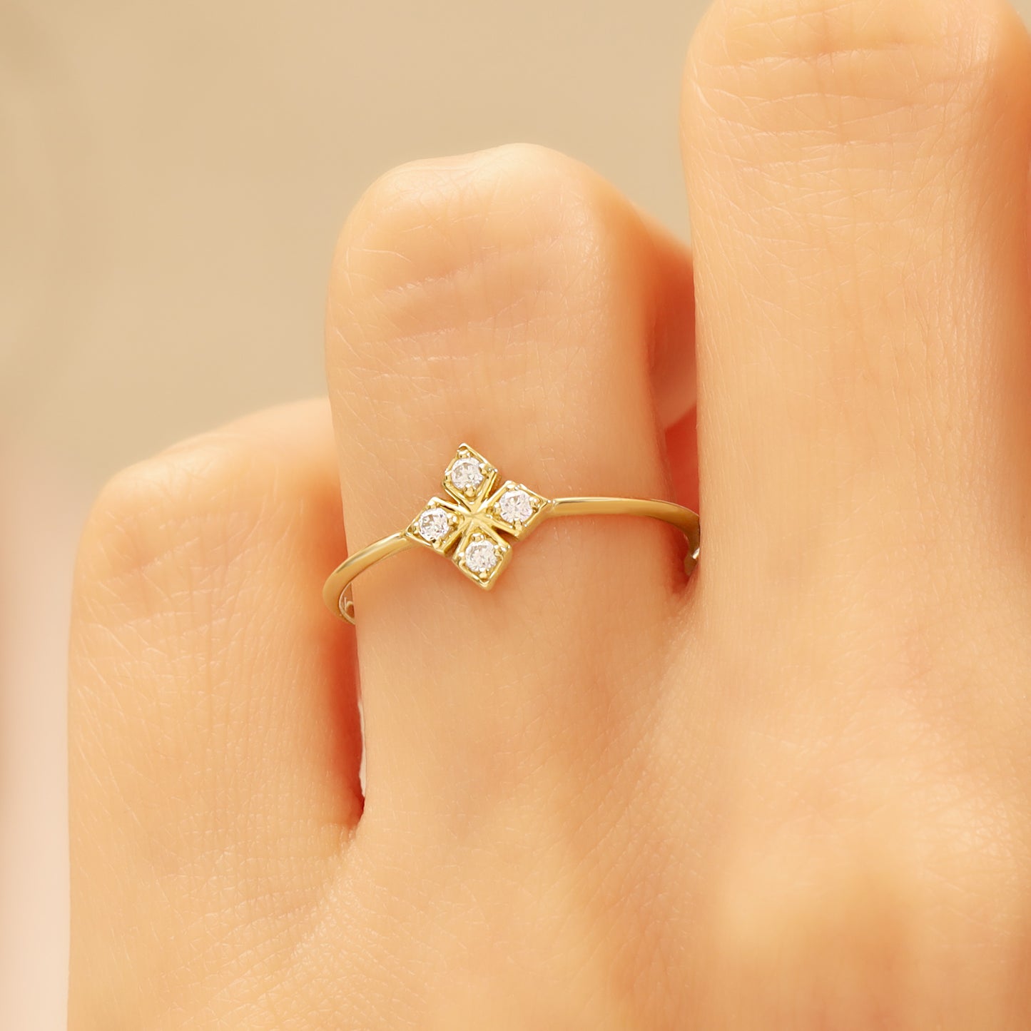 14K Geometric Zircon Solid Gold Ring