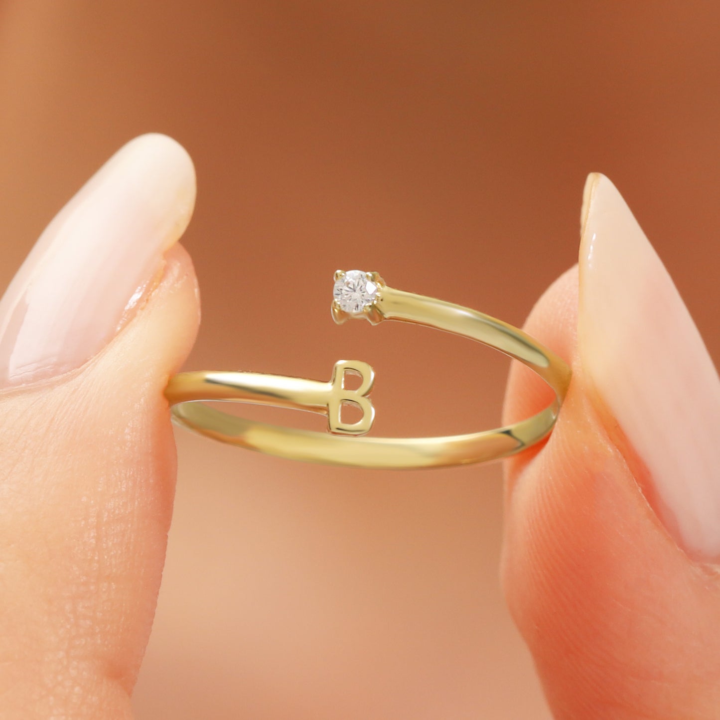 14K Personalized Open Initial Ring Solid Gold