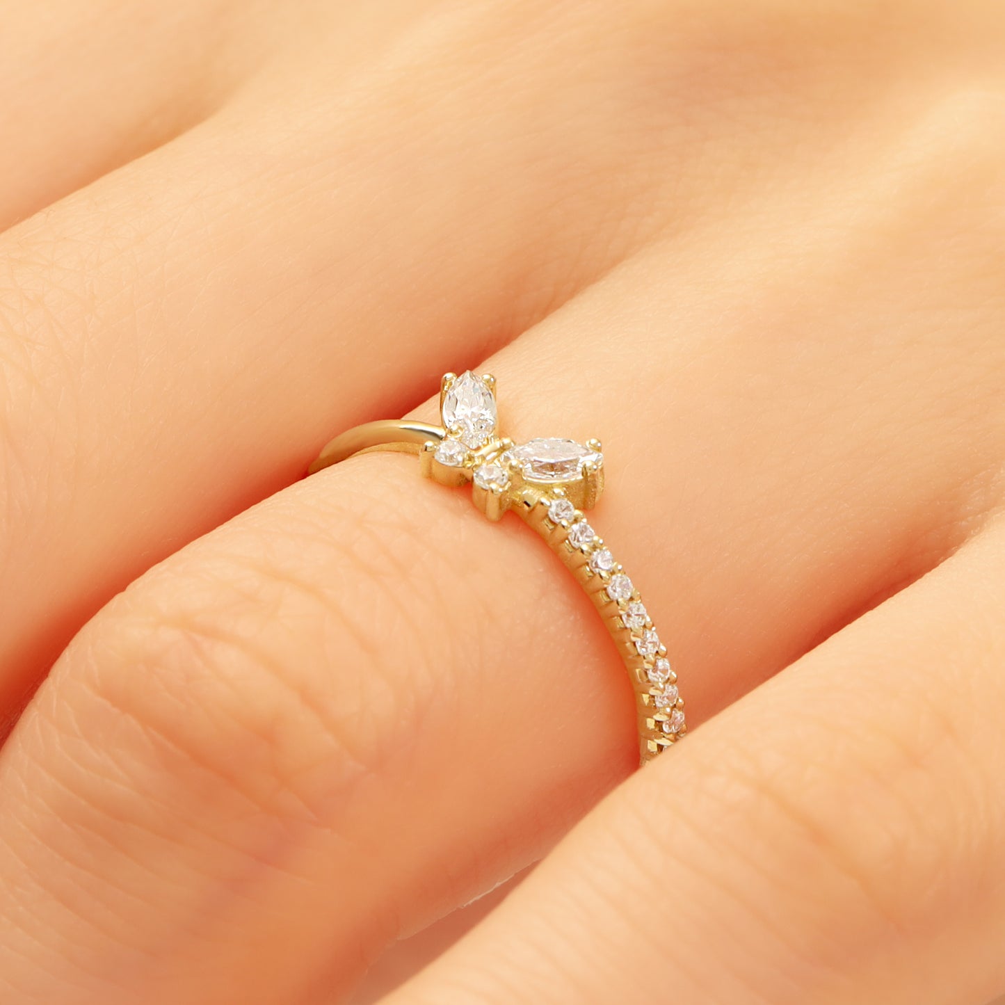 14K Butterfly Zircon Solid Gold Ring
