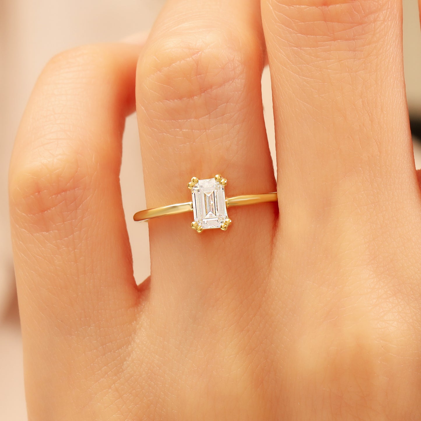 14K Baguette-Cut Zircon Classic Gold Ring