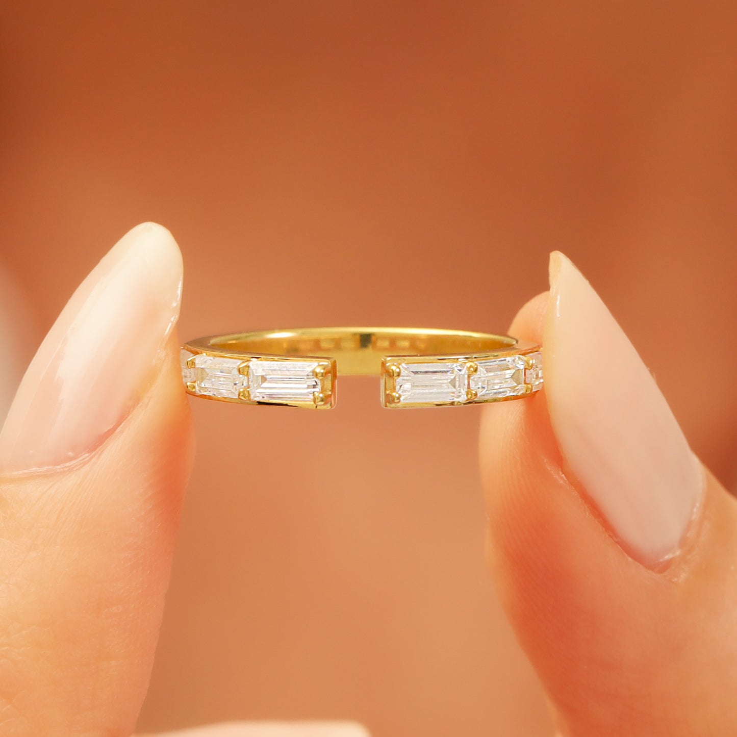 14K Open Baguette Solid Gold Ring