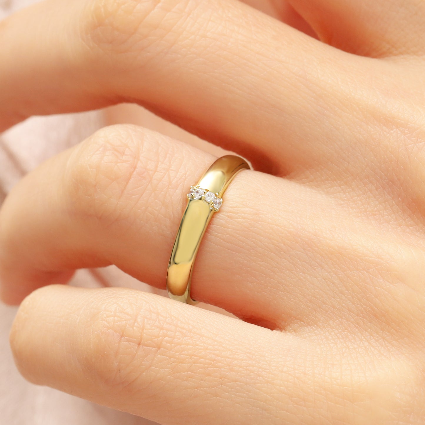 14K Minimalist Gold Stone Band Ring