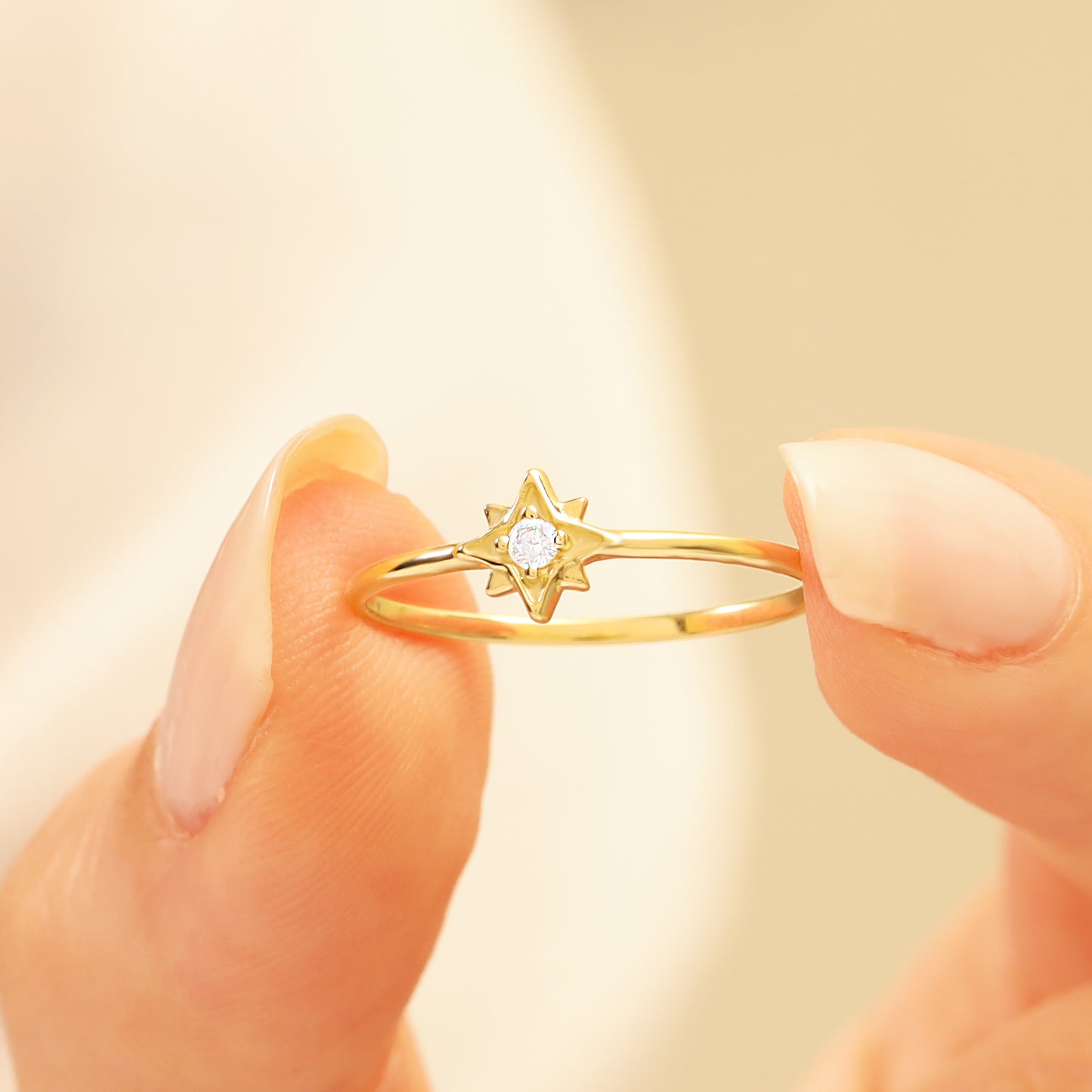 14K Gold Star Ring – Dainty North Star Stackable Band