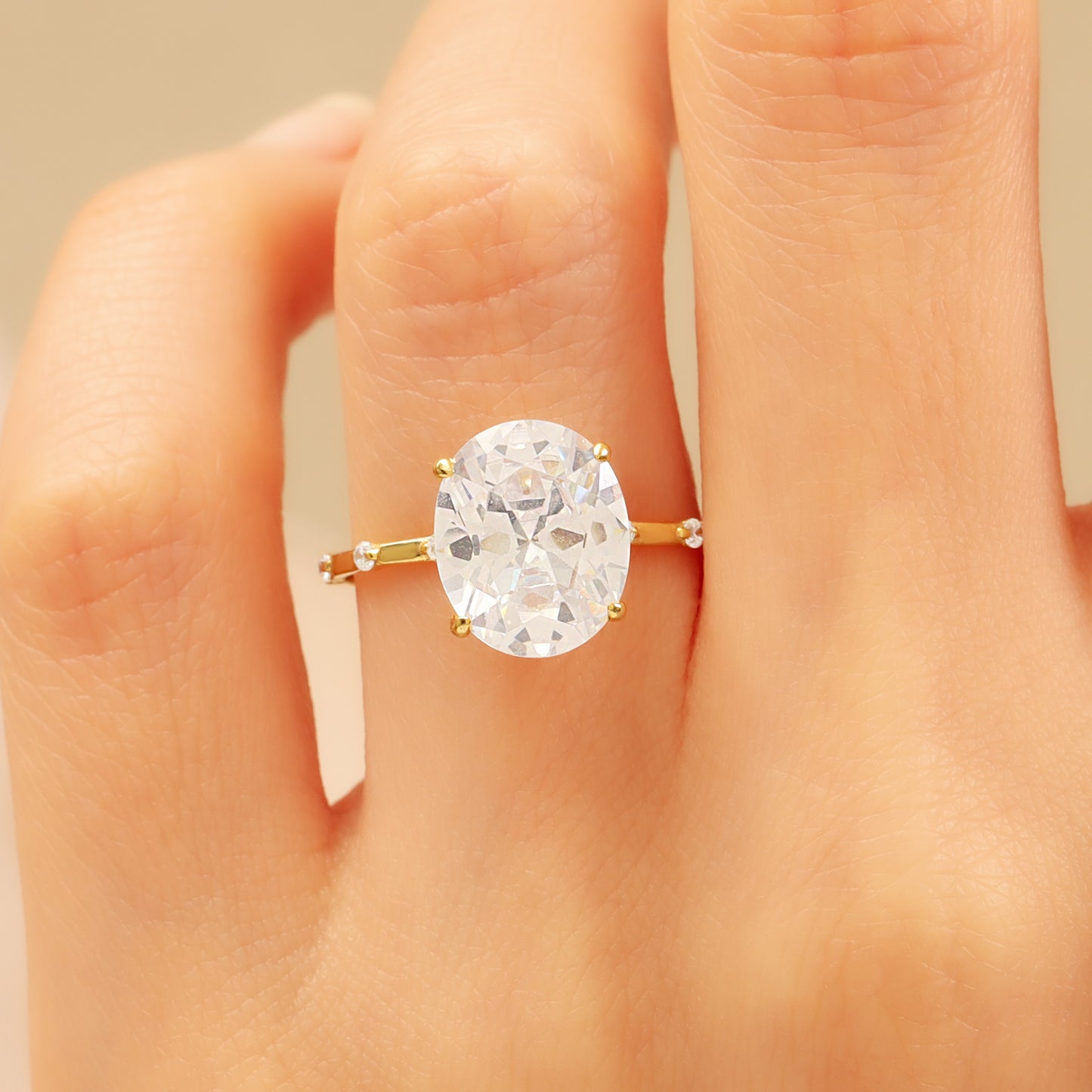 14K Oval Zircon Solitaire Gold Ring