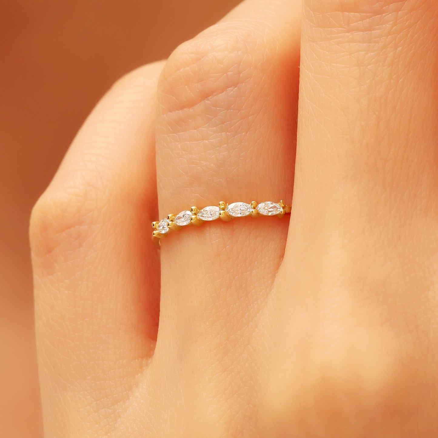 14K Marquise Cut Zircon Stone Minimal Solid Gold Ring