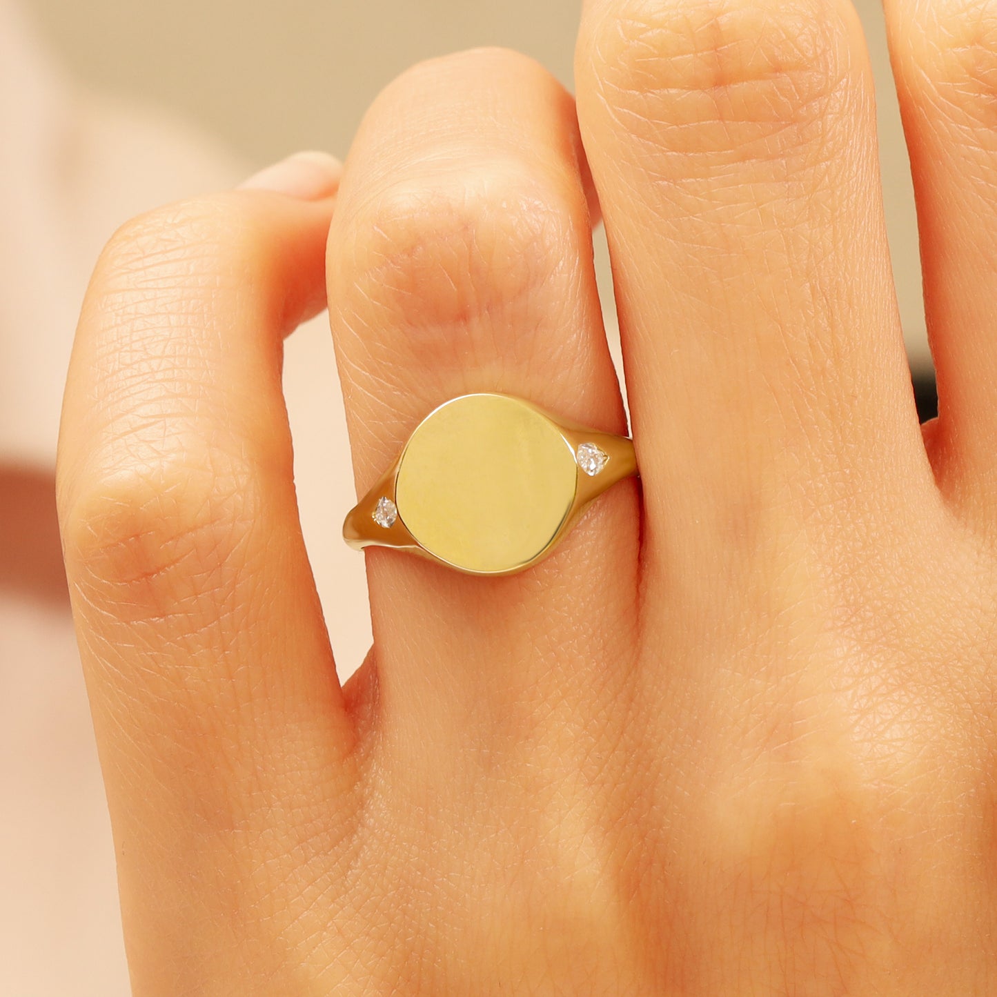 14K Gold Signet Ring with Marquise Zircon Stones
