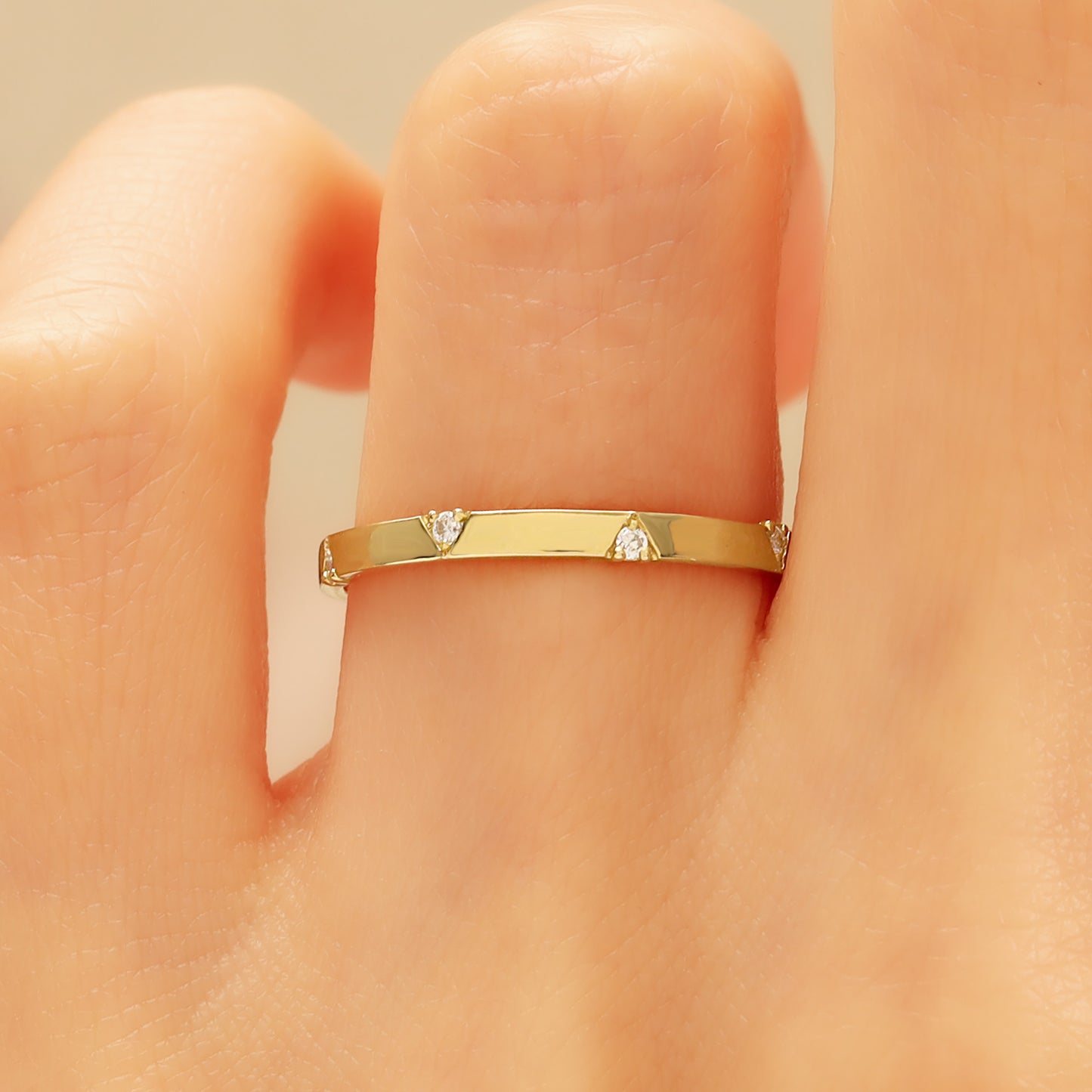 14K Minimalist Gold Ring with Tiny Zircon