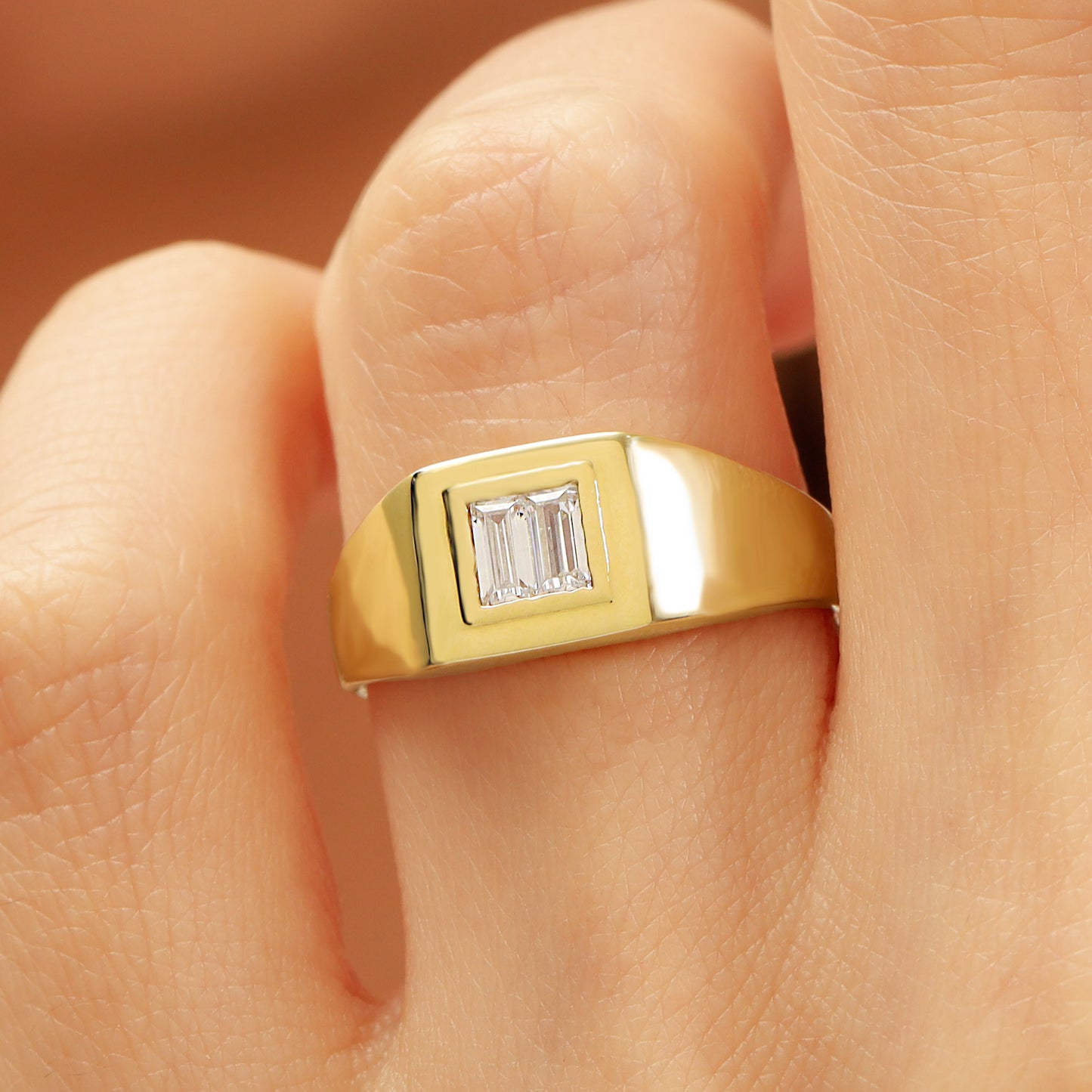 14K Signet Ring with Baguette Zircon