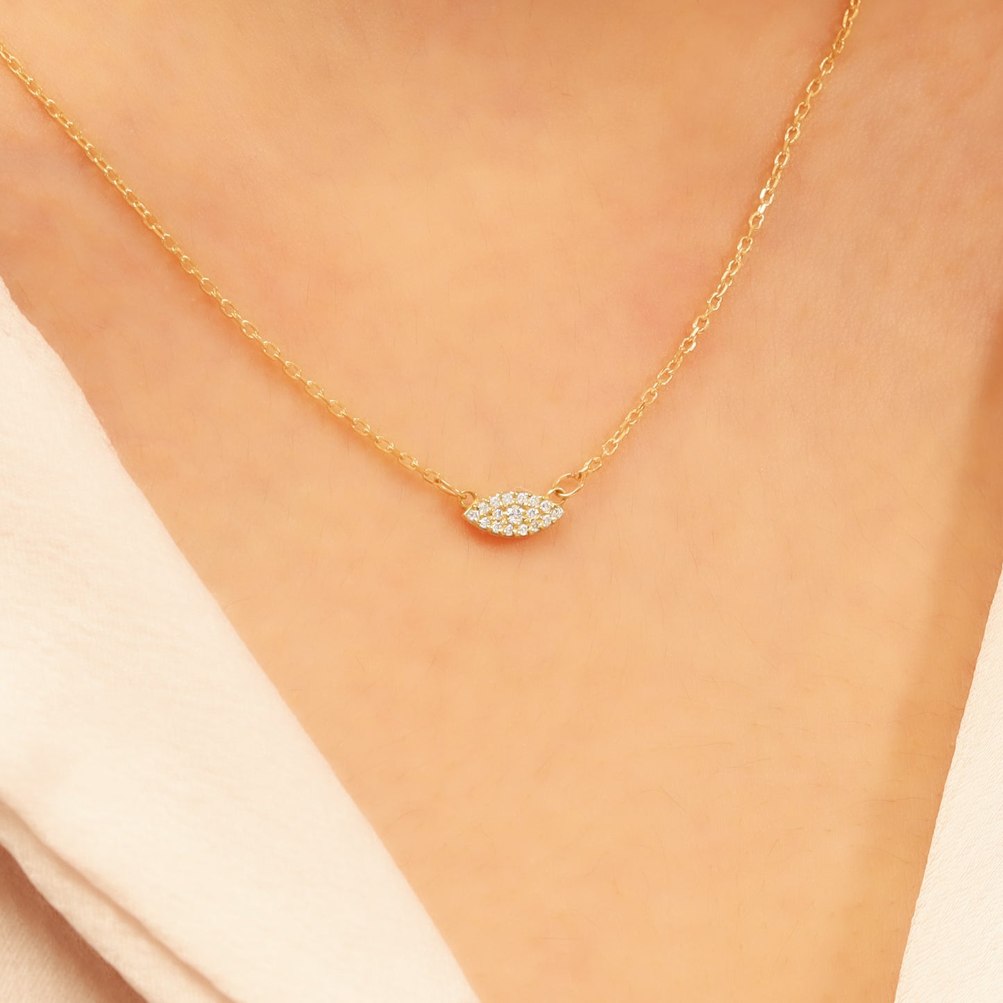 14k Gold Evil Eye Necklace – Dainty Pavé Charm