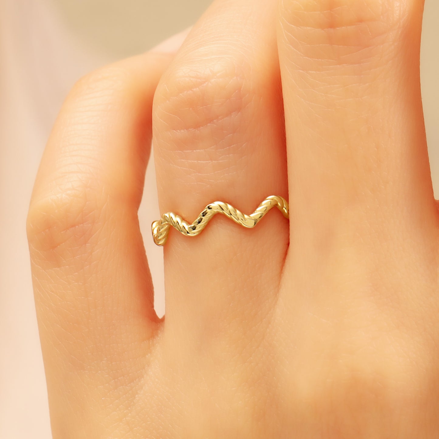 14K Twisted Wave Solid Gold Ring