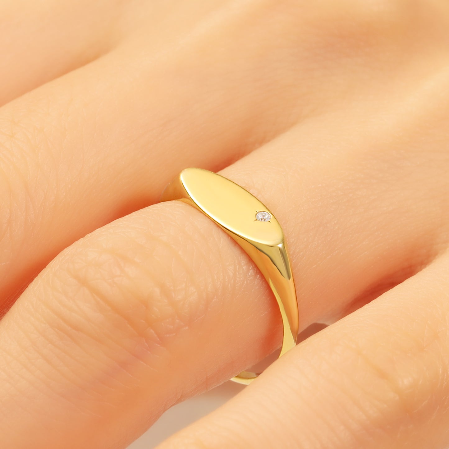 14K Minimalist Signet Ring with Tiny Zircon
