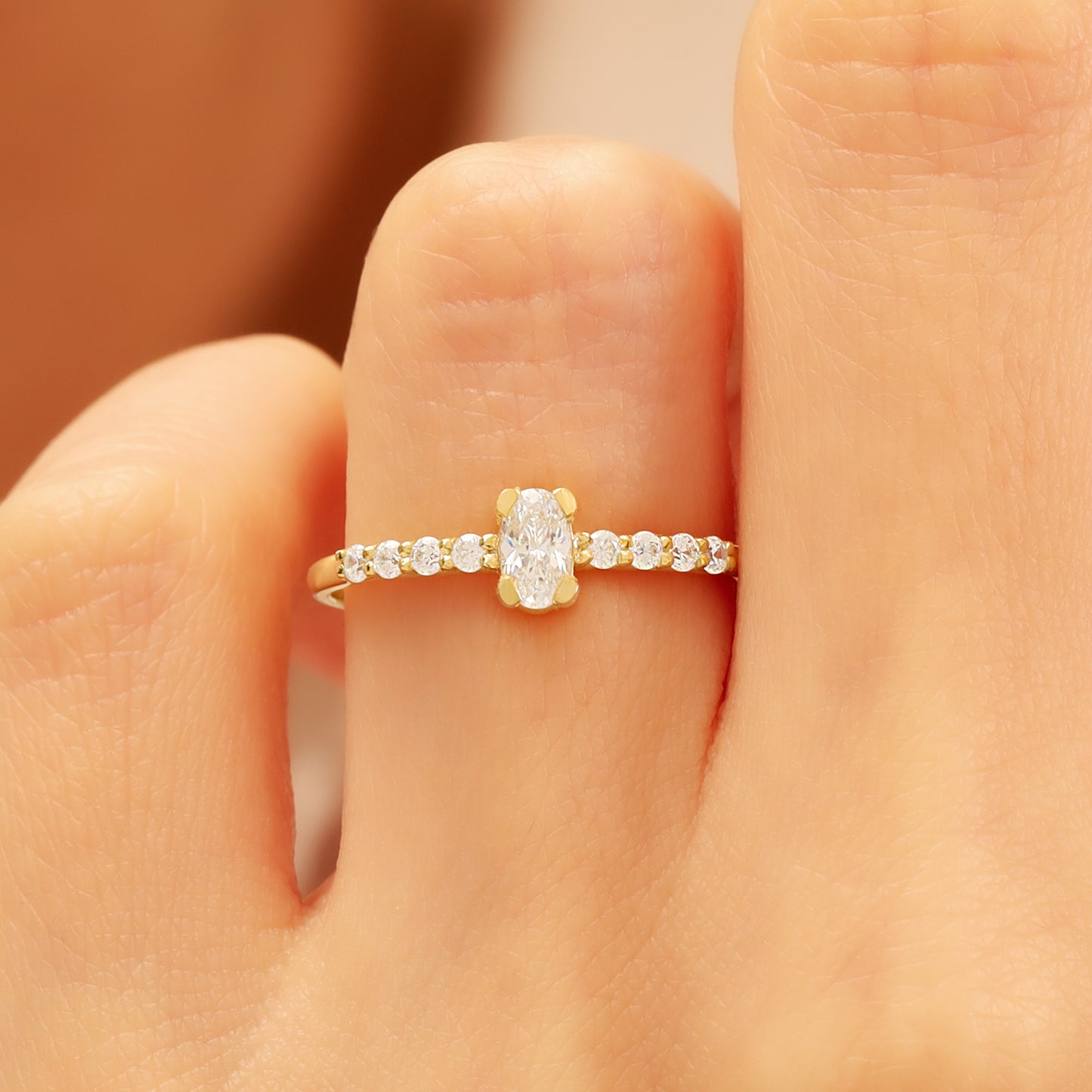Oval CZ Engagement Ring 14K Gold | Slim 1.5 mm Band