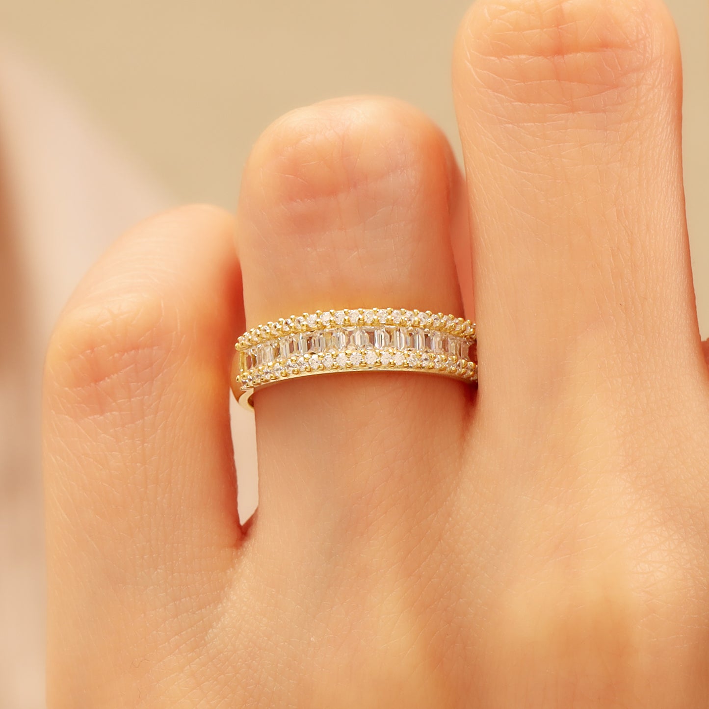 14K Baguette Half Eternity Wedding Band in Gold
