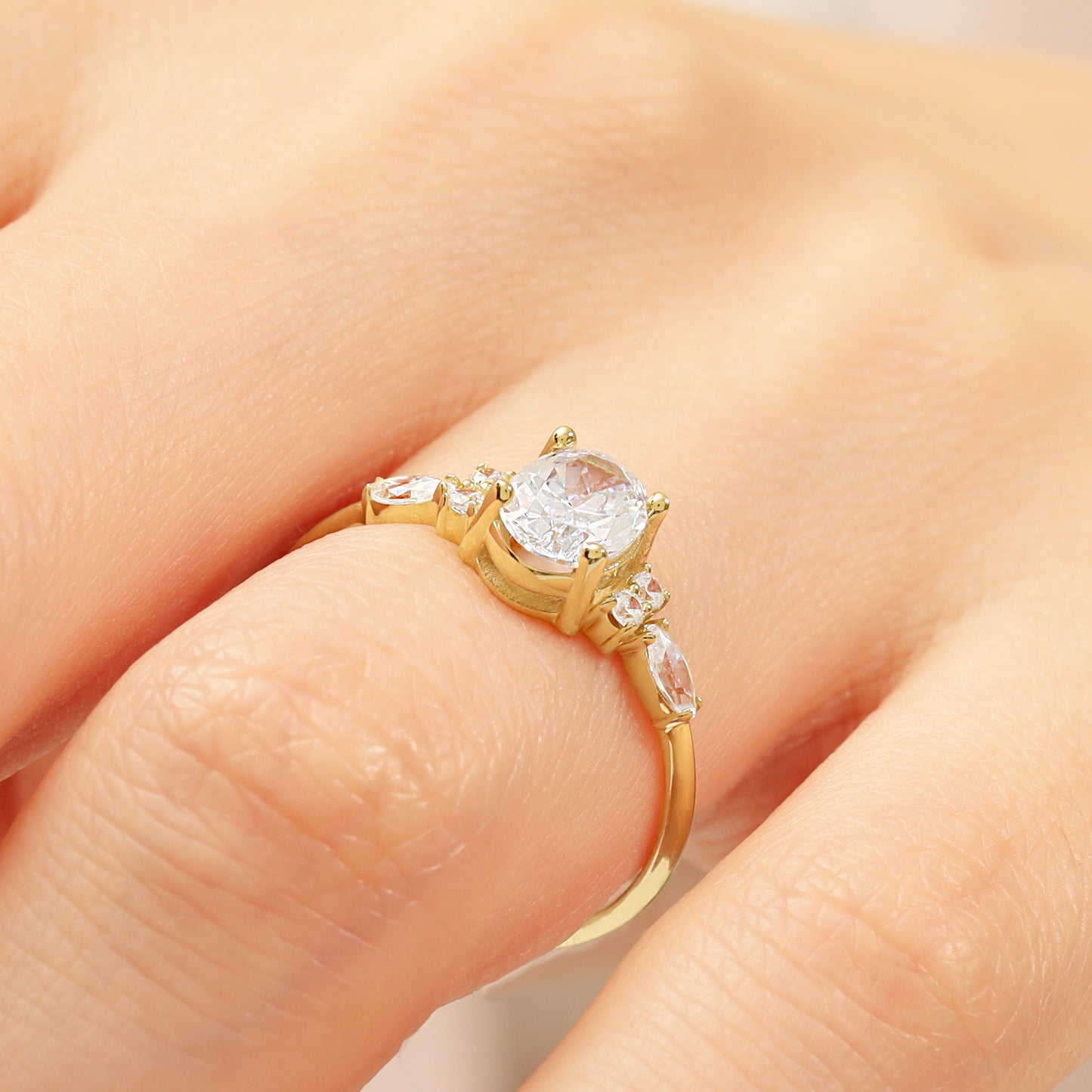 14K Oval Cut Zircon Engagement Ring