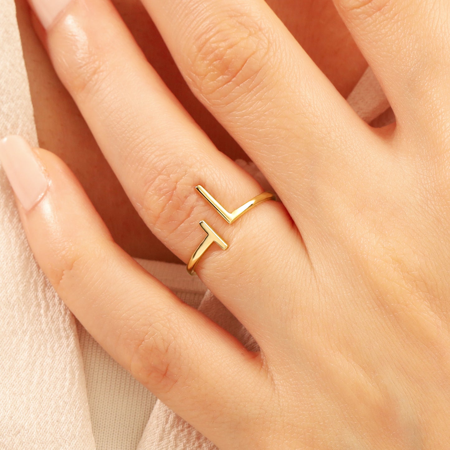 14K Solid Gold Minimalist Open Ring for Women