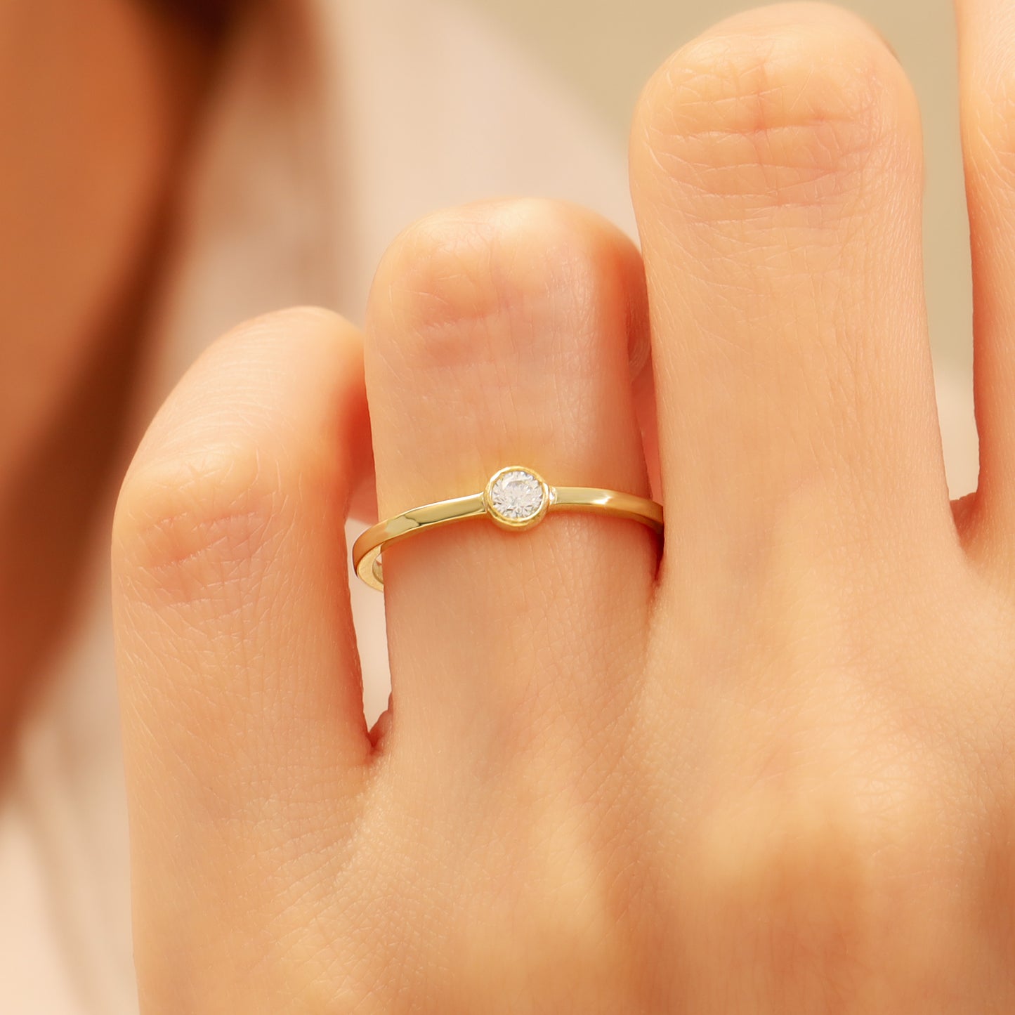 14K Bezel CZ Engagement Ring – Dainty 3mm Solitaire