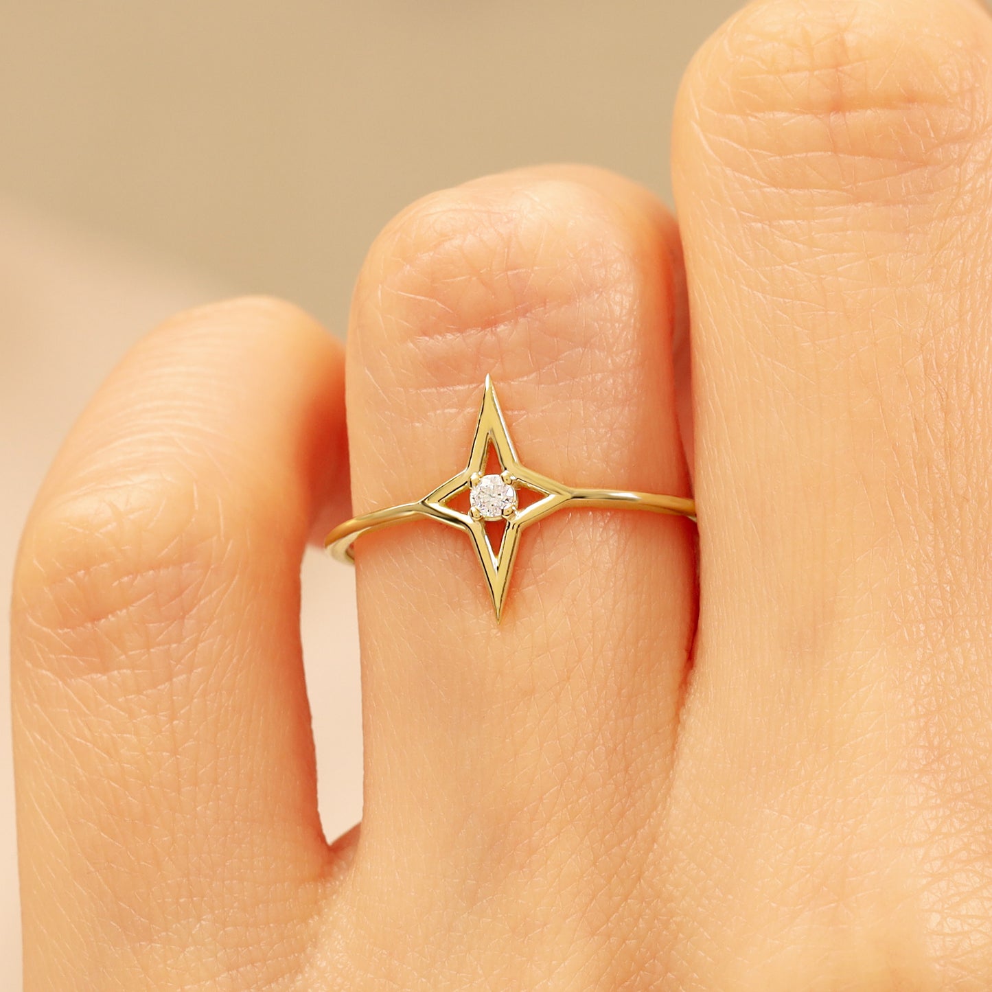 North Star Ring in 14K Gold – Dainty CZ Celestial Band