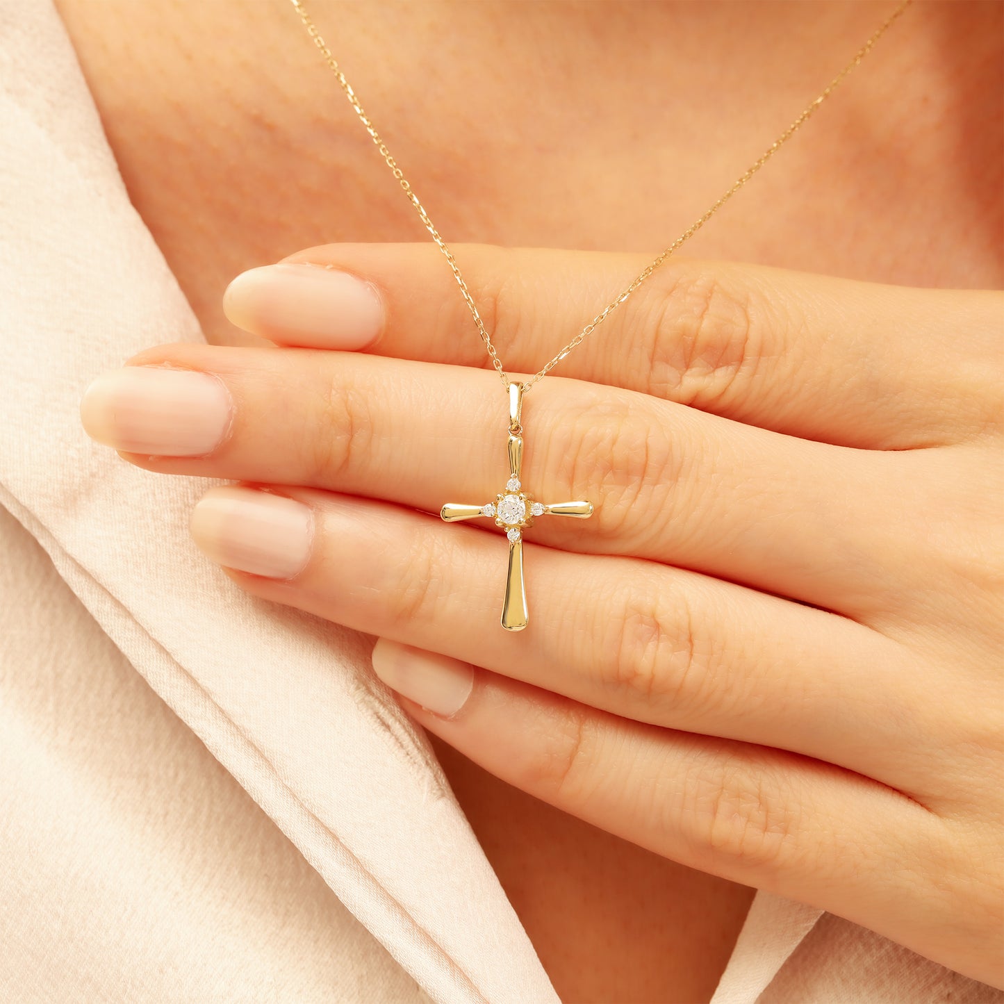 14k Gold Cross Necklace – Dainty CZ Faith Pendant