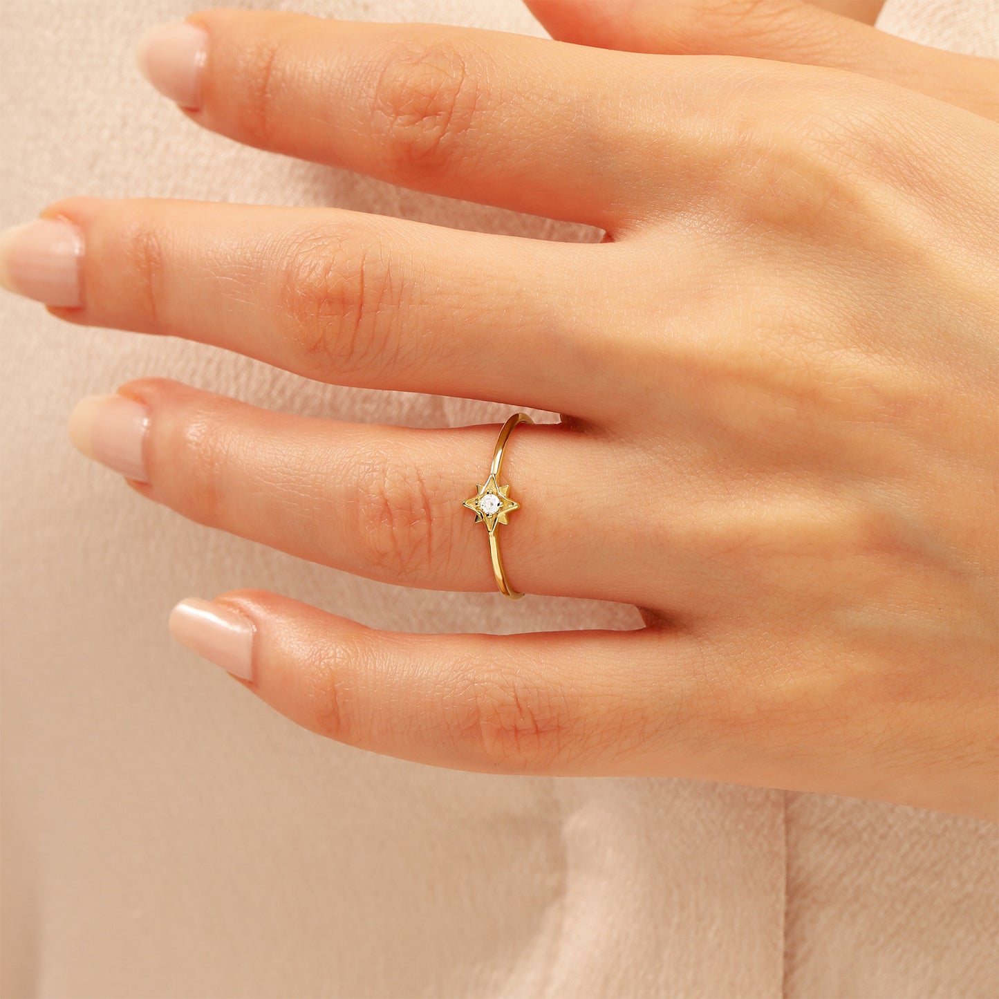 14K Gold Star Ring – Dainty North Star Stackable Band