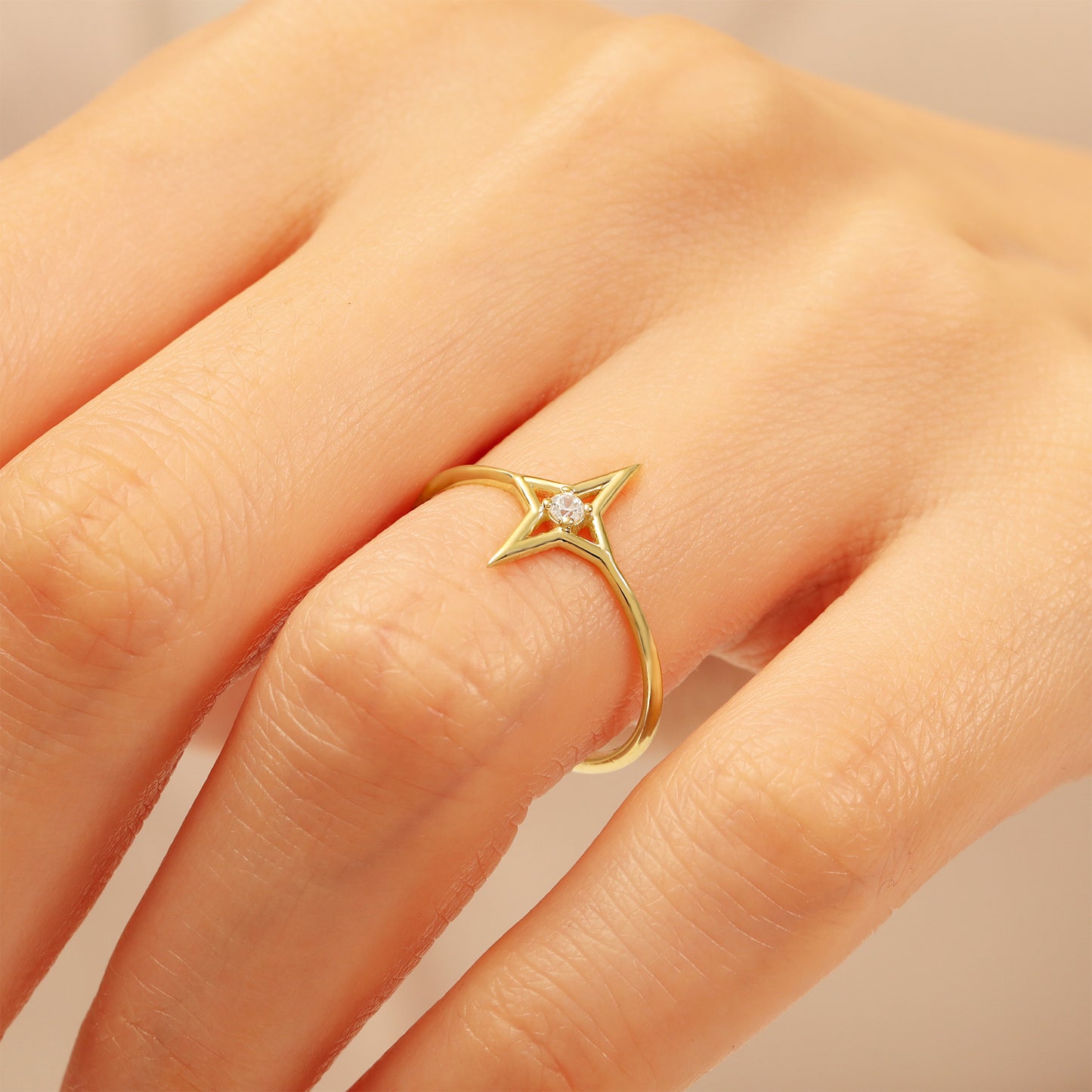 North Star Ring in 14K Gold – Dainty CZ Celestial Band