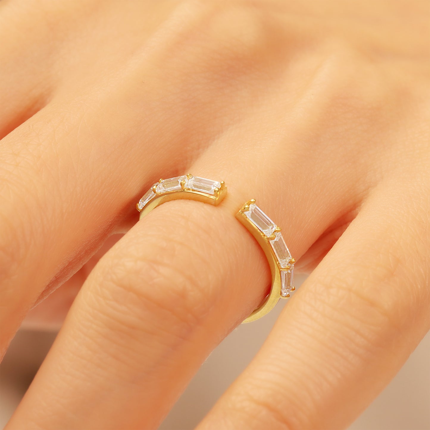14K Open Baguette Solid Gold Ring