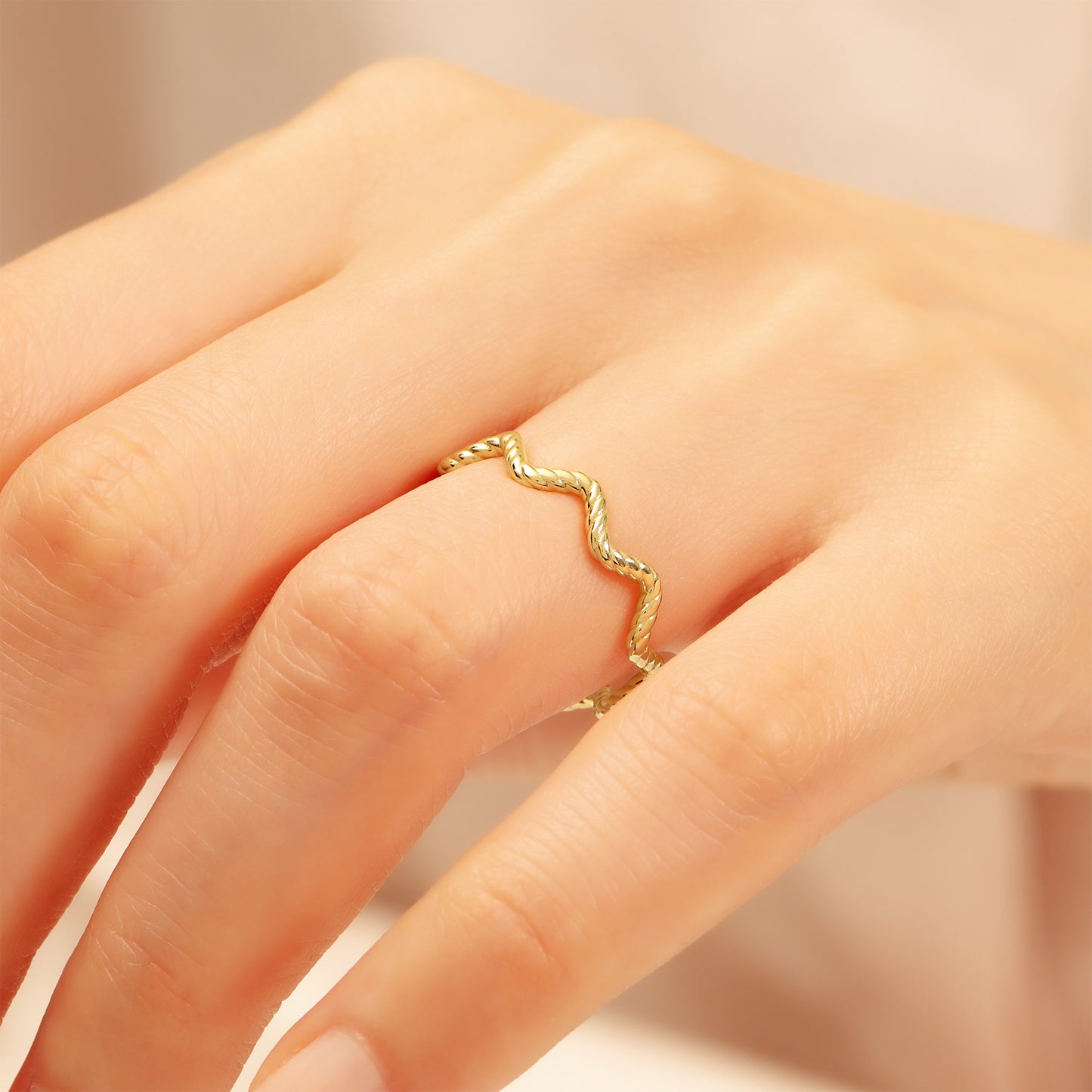 14K Twisted Wave Solid Gold Ring