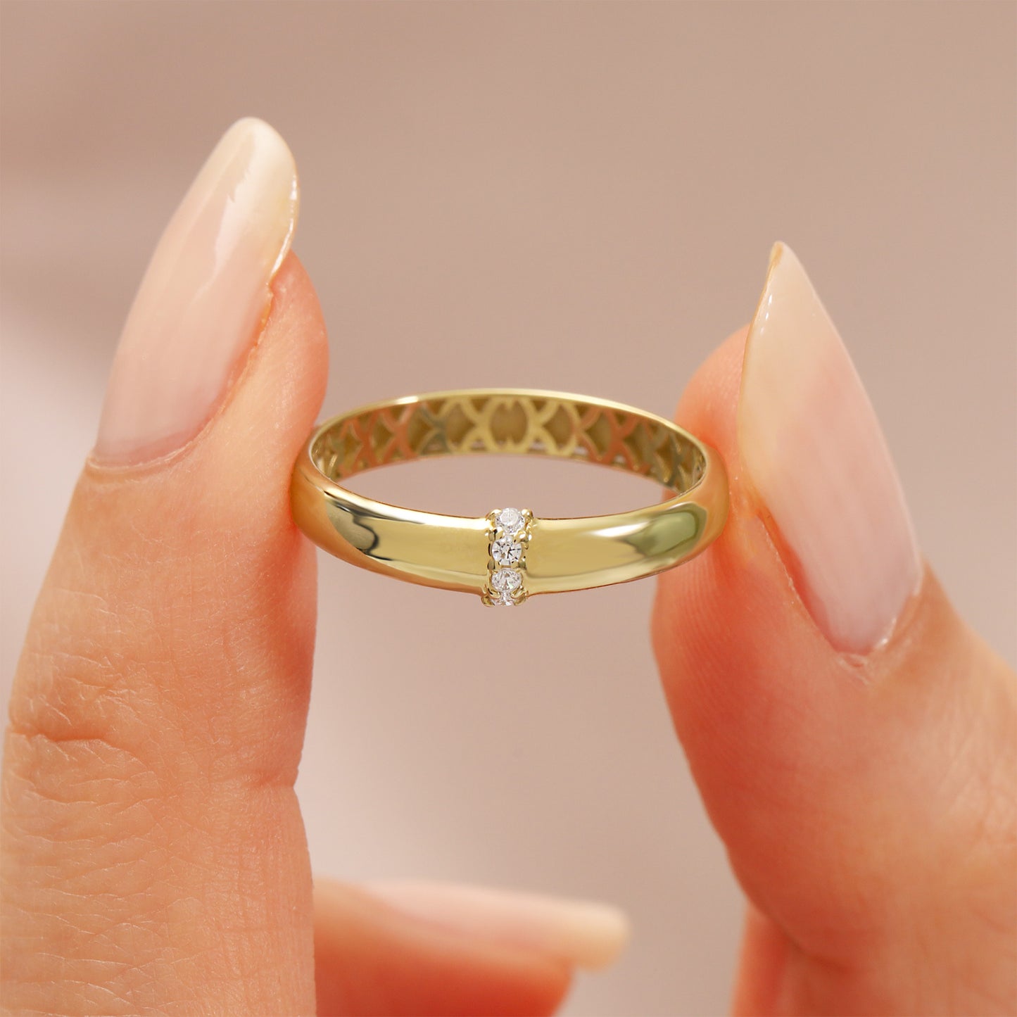 14K Minimalist Gold Stone Band Ring
