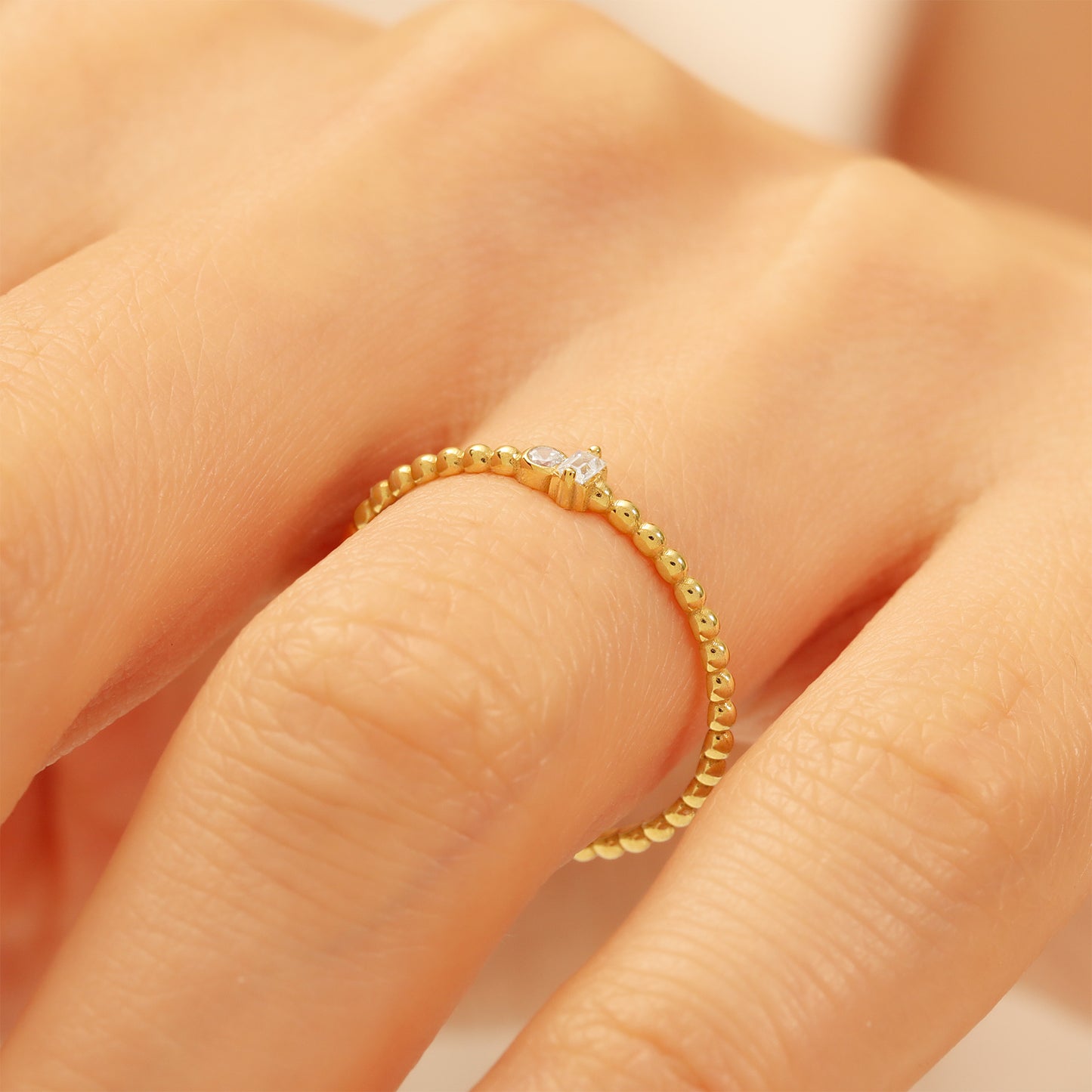 14K Beaded Solid Gold Ring