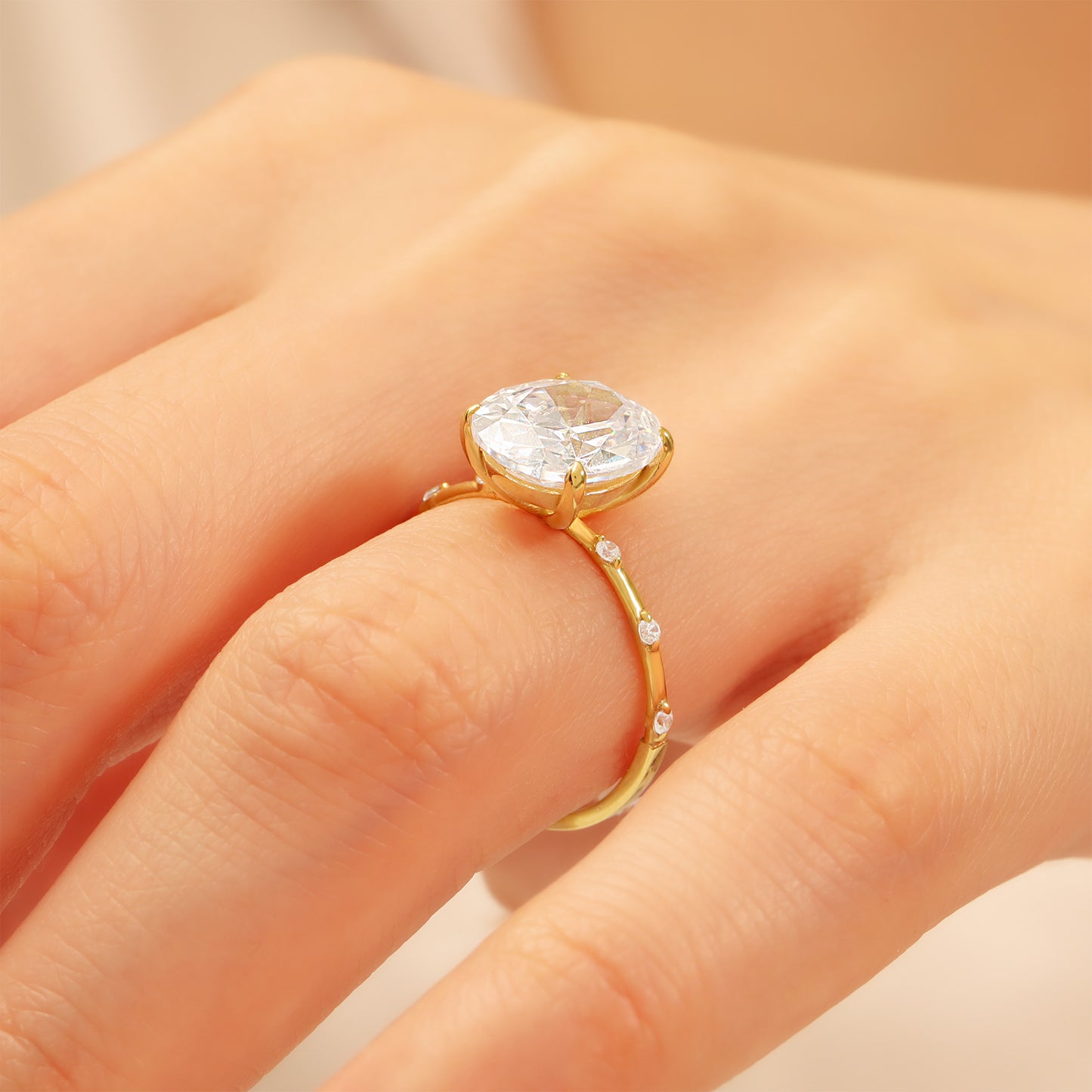 14K Oval Zircon Solitaire Gold Ring