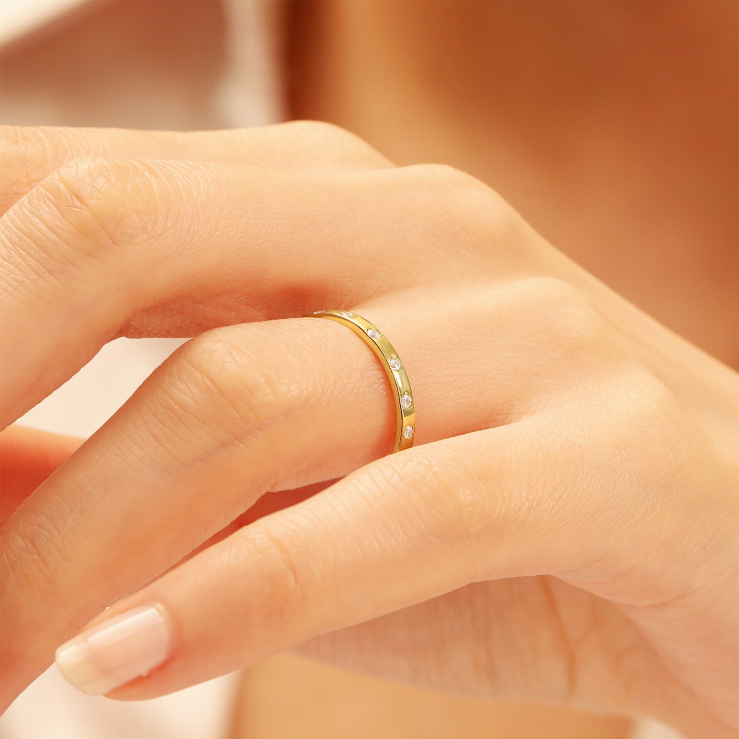 Zircon 14K Solid Gold Band Ring