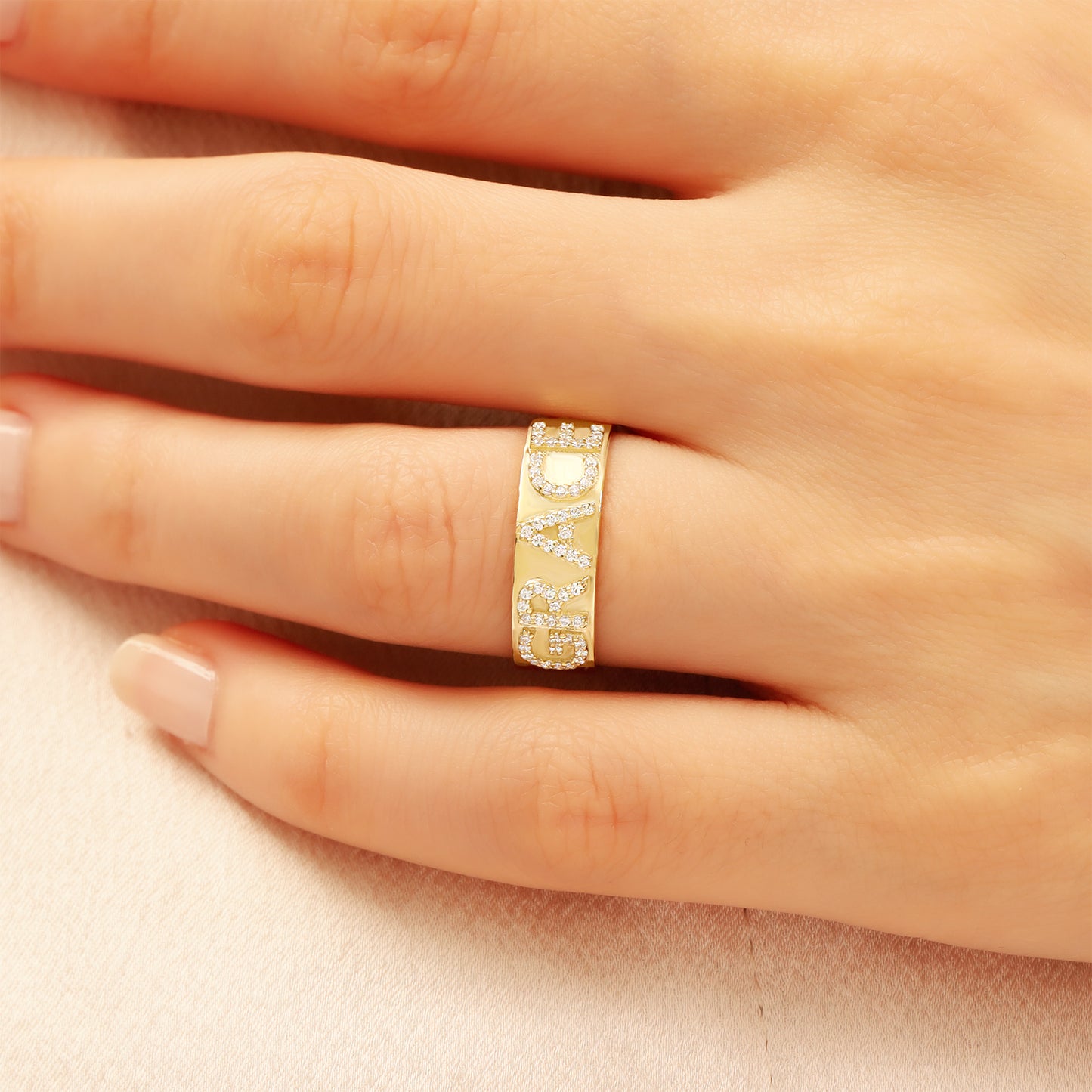 14K Personalized Zircon Gold Ring