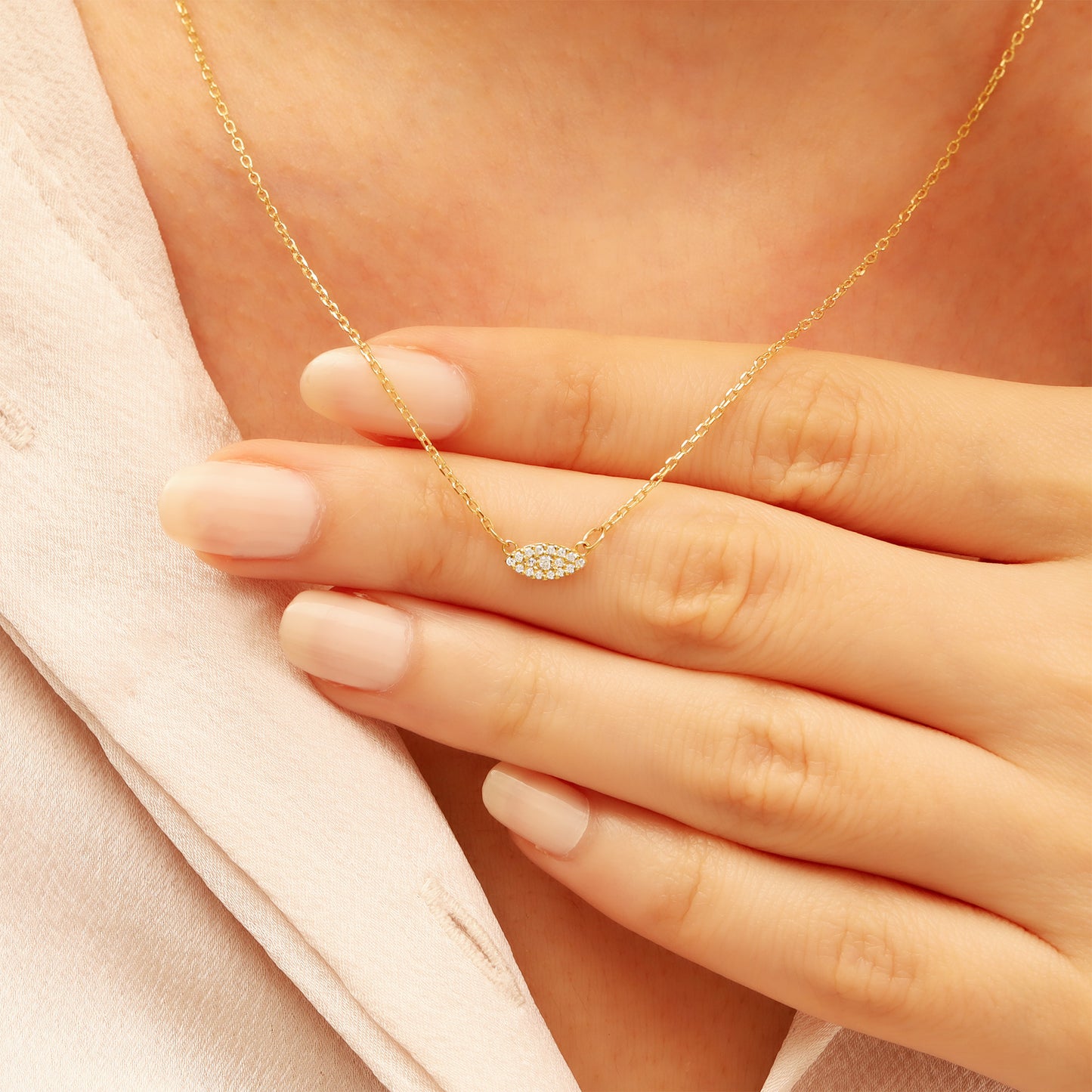 14k Gold Evil Eye Necklace – Dainty Pavé Charm