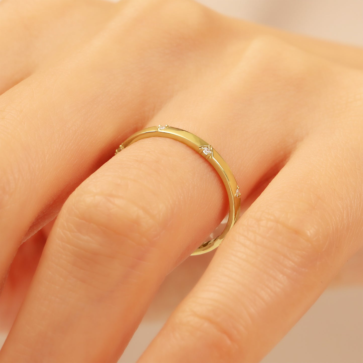 14K Minimalist Gold Ring with Tiny Zircon