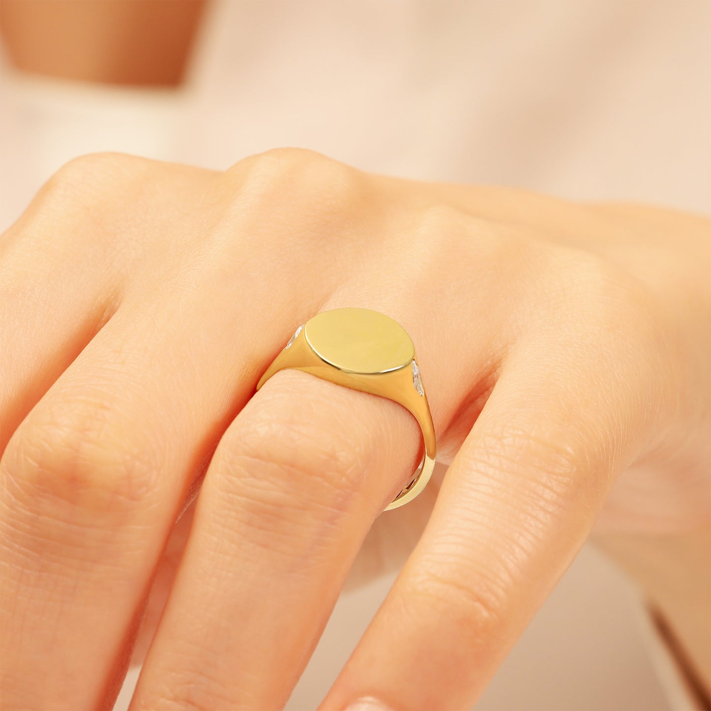 14K Gold Signet Ring with Marquise Zircon Stones