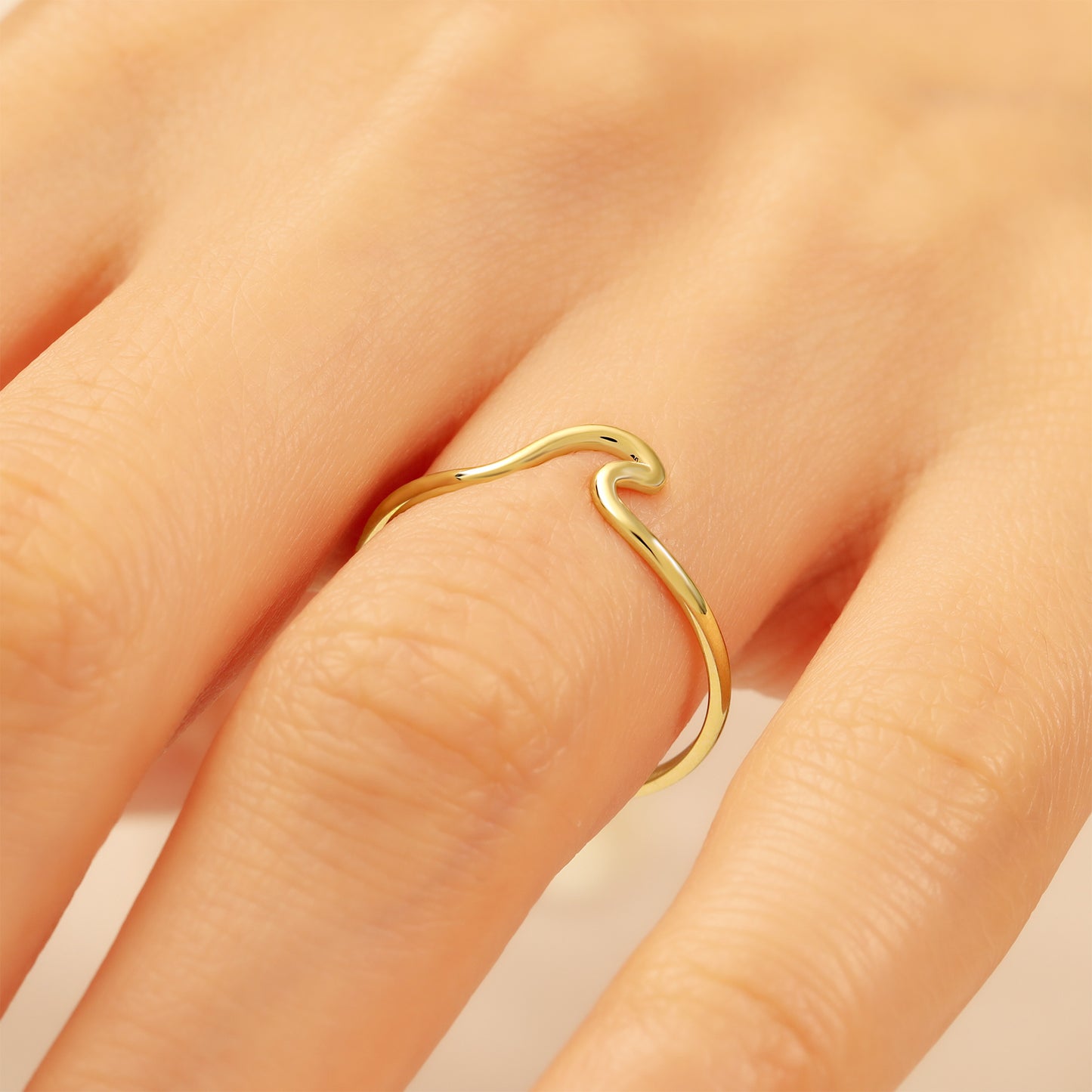 14K Wave Ring in Solid Gold – Ultra-Slim Surf Band