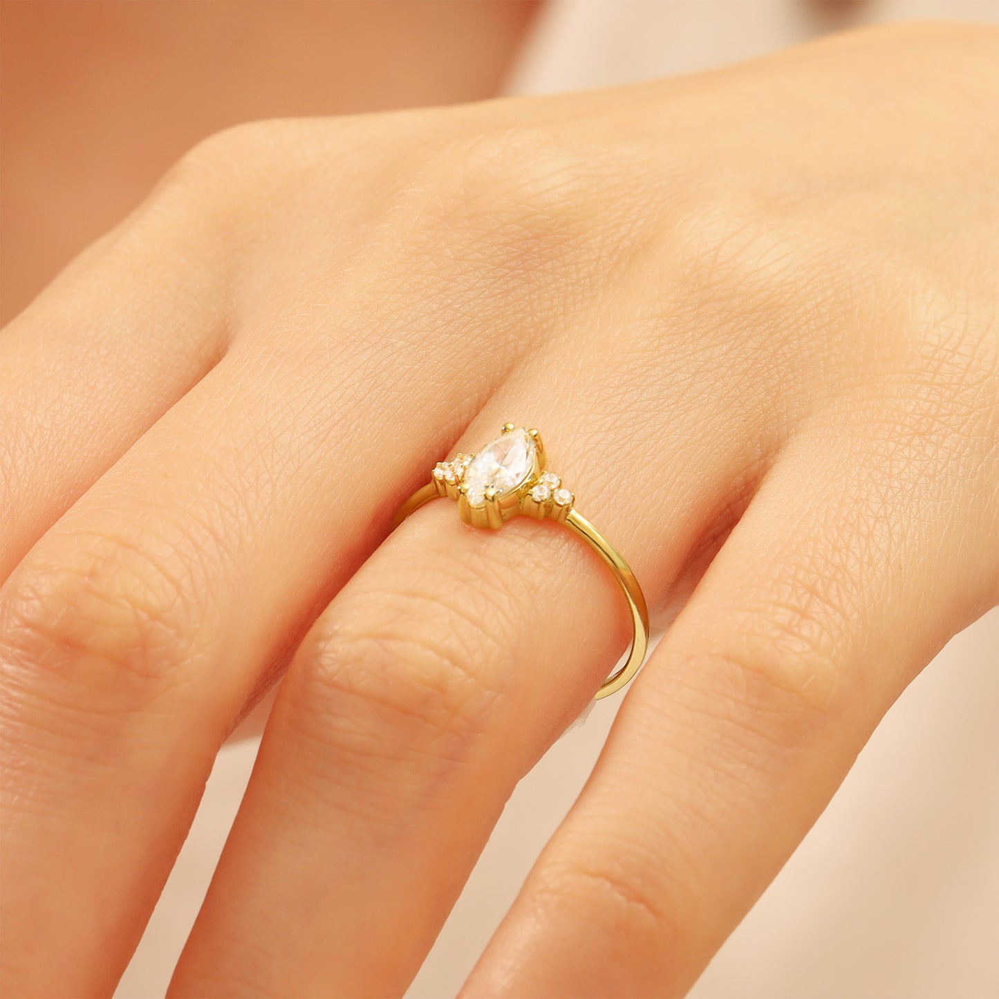 14K Solid Gold Marquise Ring