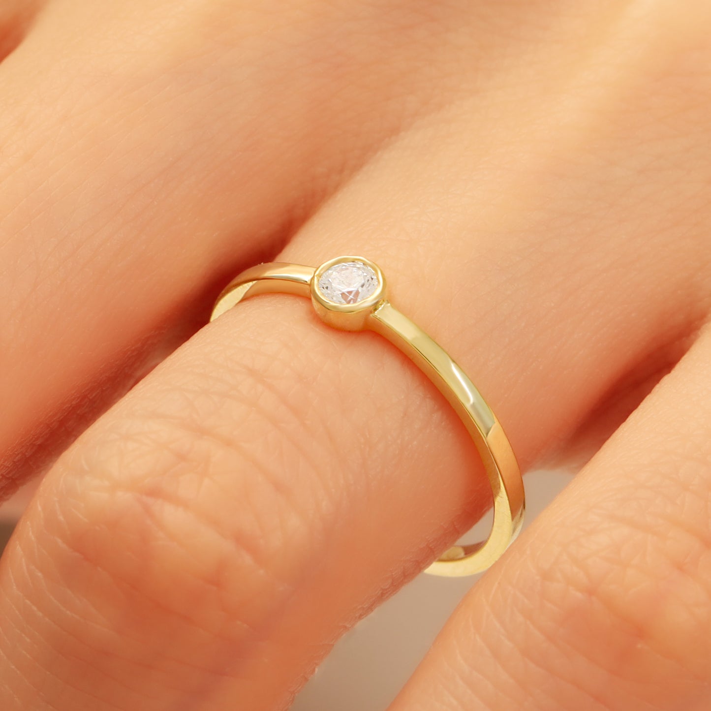 14K Bezel CZ Engagement Ring – Dainty 3mm Solitaire