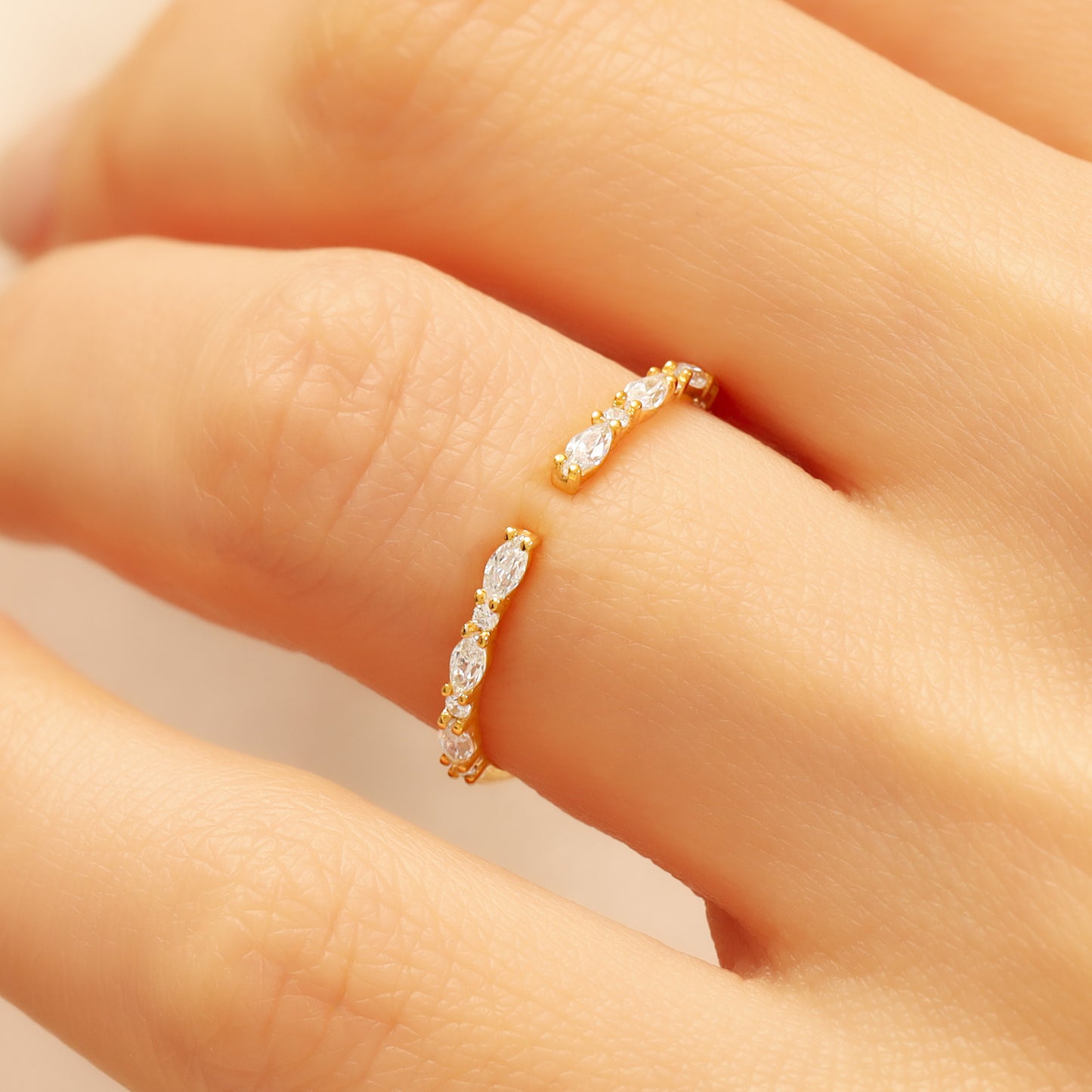 14K Open Gold Ring with Marquise & Baguette