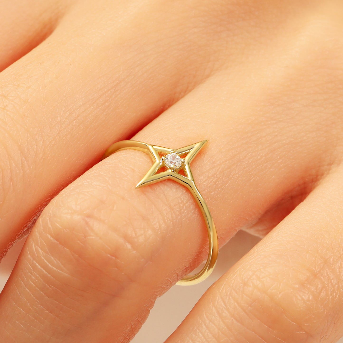 North Star Ring in 14K Gold – Dainty CZ Celestial Band