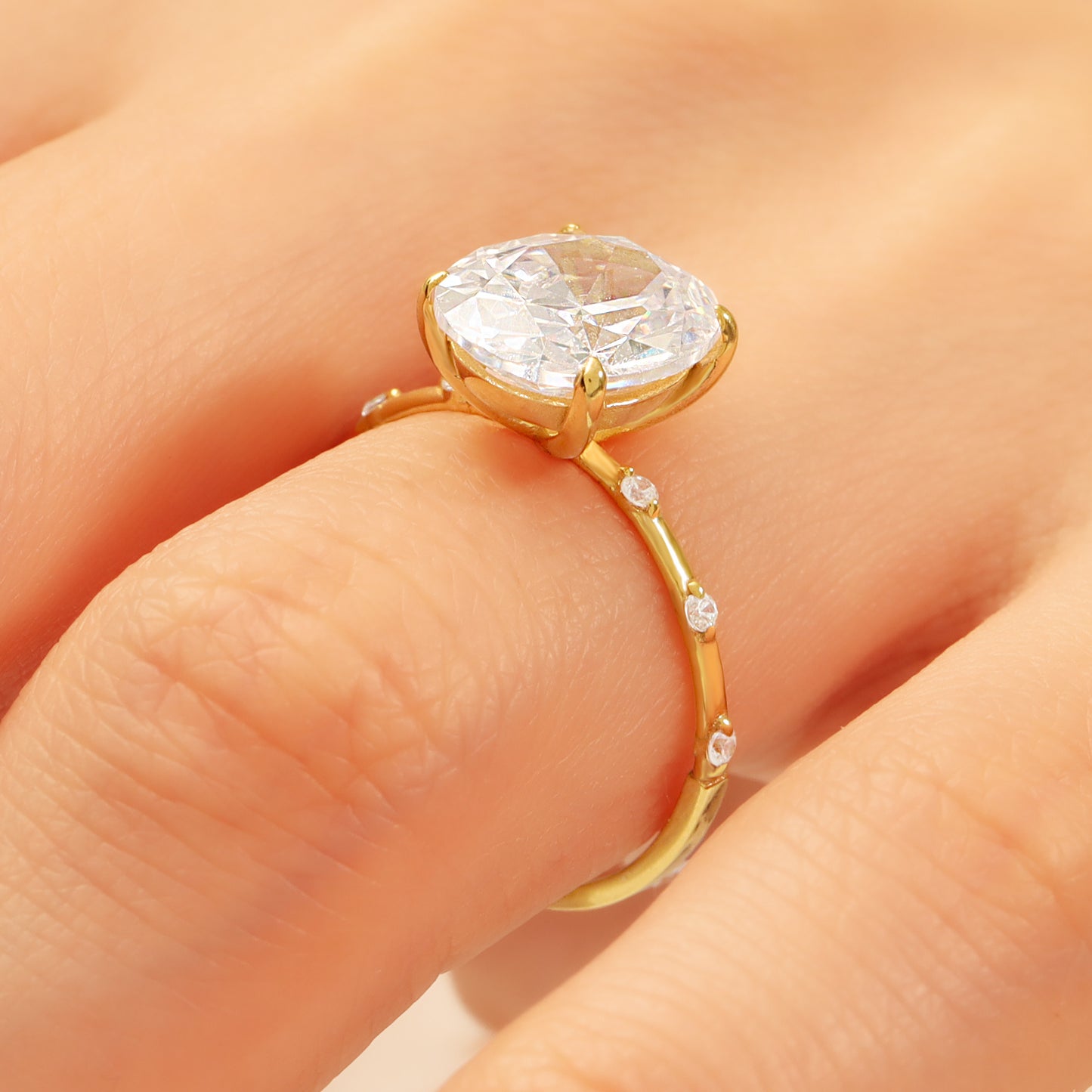 14K Oval Zircon Solitaire Gold Ring
